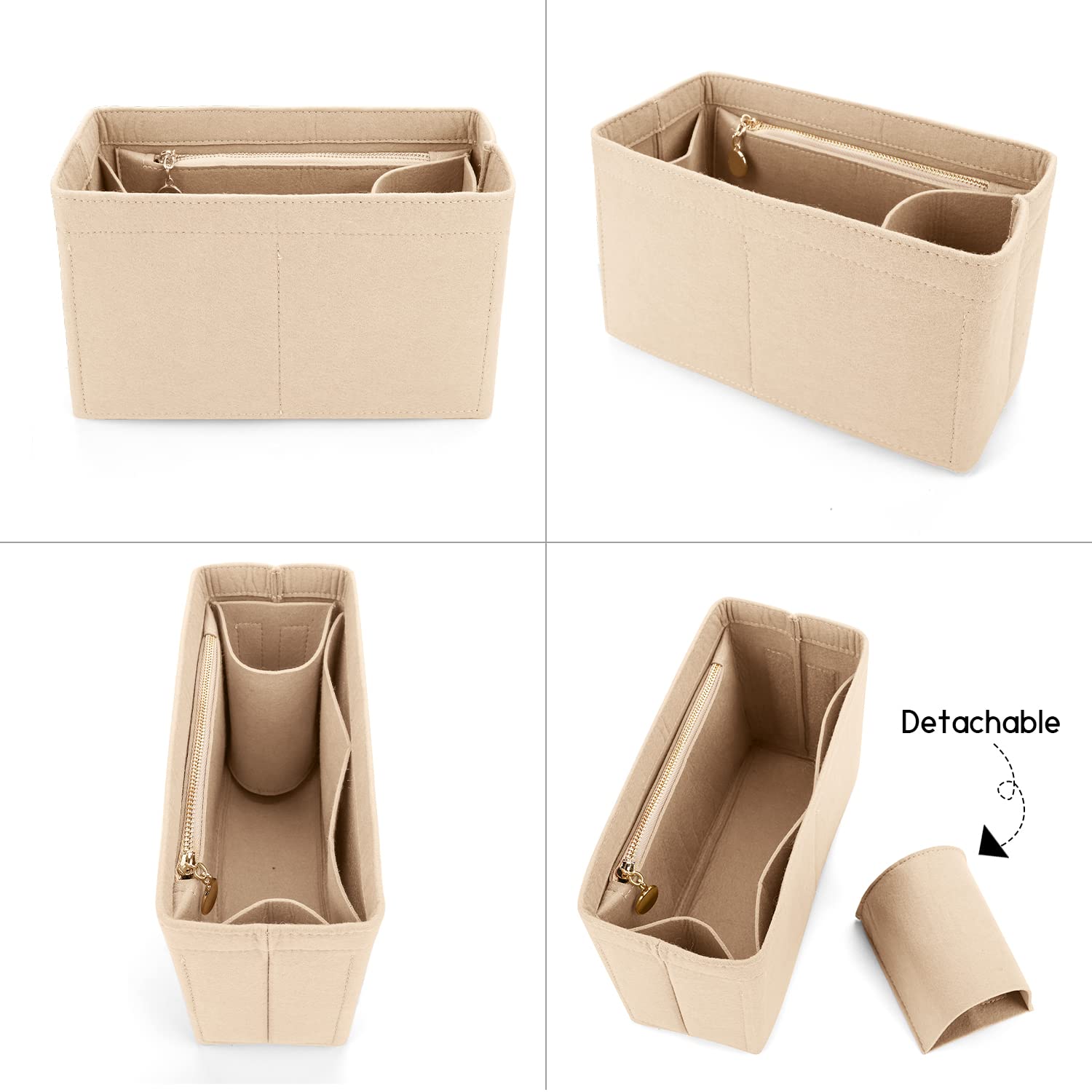 LEXSION Beige Medium Felt Purse Organizer Insert for Handbags - Zippered Bag Organizer with Removable Bottle Holder for Kelly 28 | Perfect for Travel, Work & Everyday Use