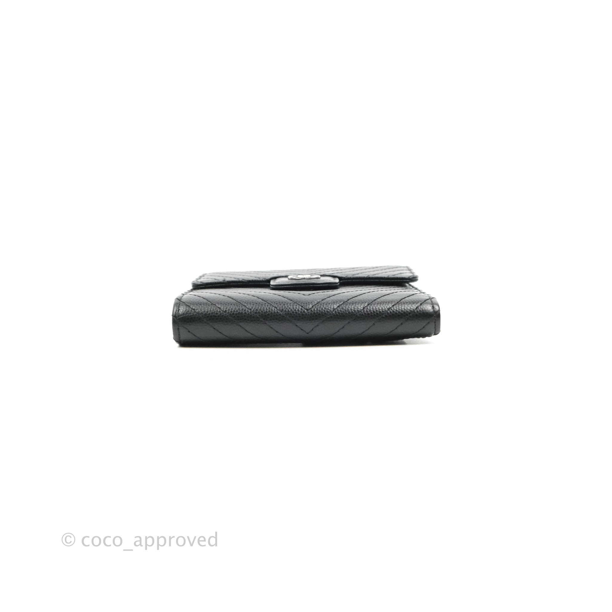 Chanel Classic Flap Chevron Wallet in Black Caviar Leather with Silver Hardware - Luxury Women's Wallet for Everyday Use & Special Occasions