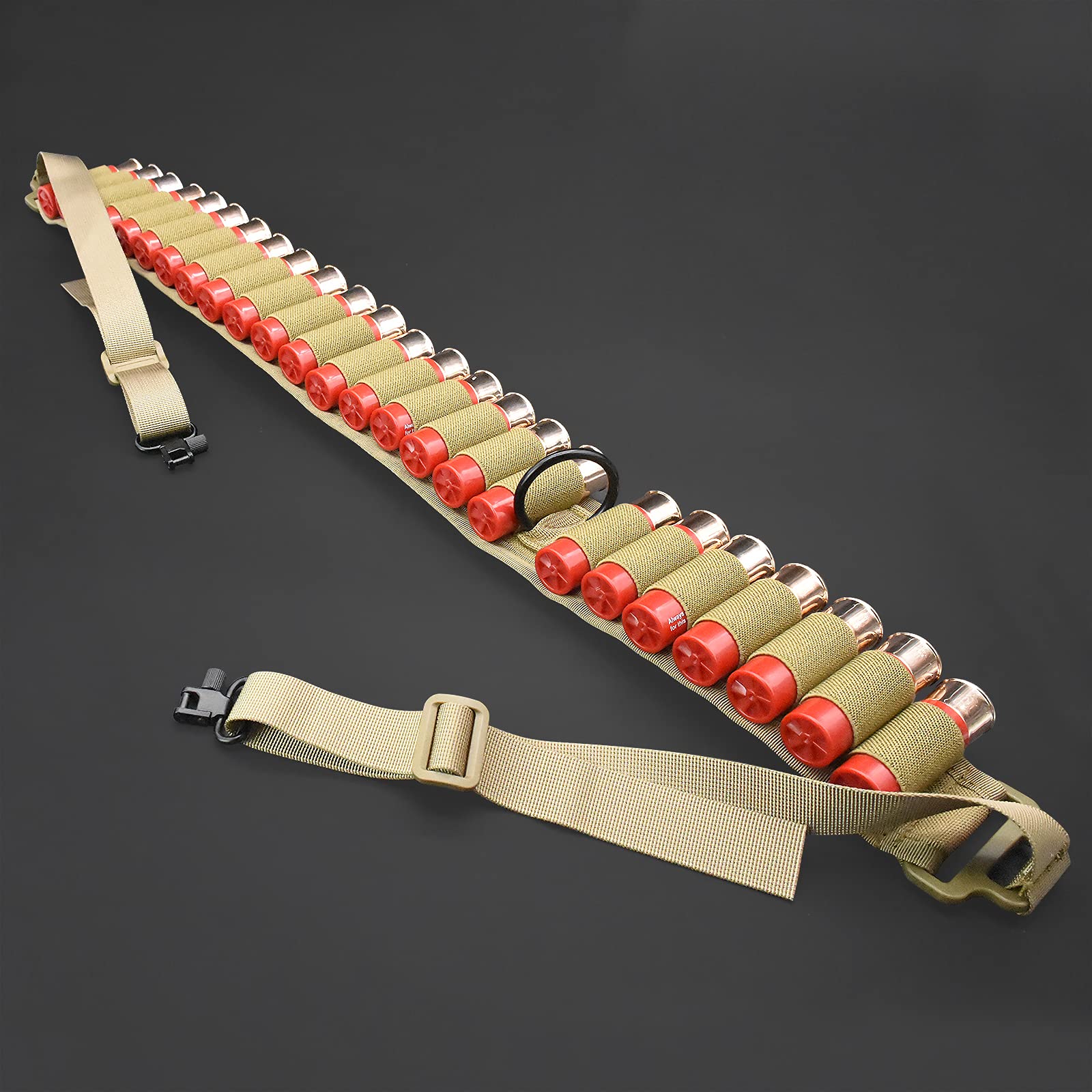 Adjustable 2-Point Shotgun Ammo Sling - Holds 15/25/27 Shells for 12 & 20 Gauge - Durable Hunting & Shooting Accessory for Outdoor Sports & Range Training