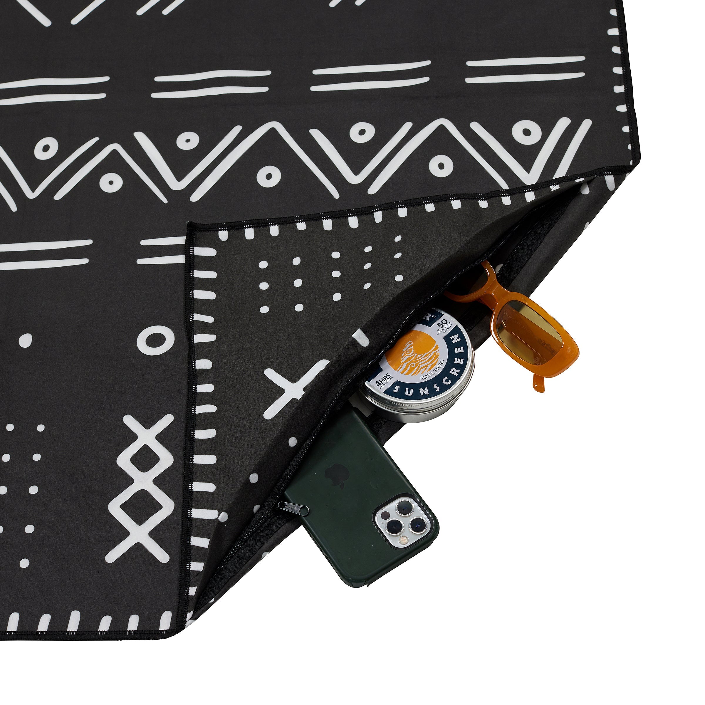 Extra Large Tribal Black Sand-Free Beach Towel - Quick Dry, Lightweight & Ultra Absorbent for Pool, Vacation & Outdoor Activities