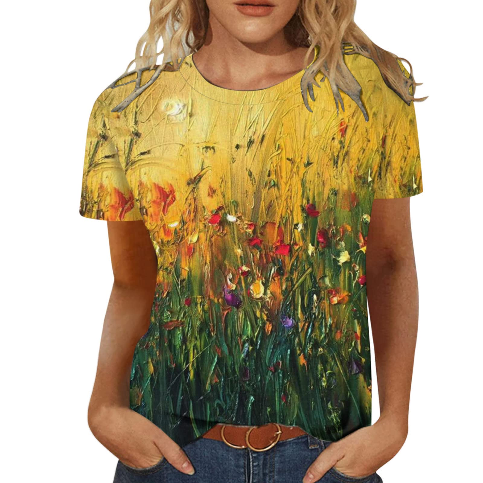 Women's Casual Fit Tunic Top - Crewneck T-Shirt Blouse with Floral Print for Summer & Fall | Workout, Office & Everyday Wear | Comfortable Stretchy Tank Tops for Women