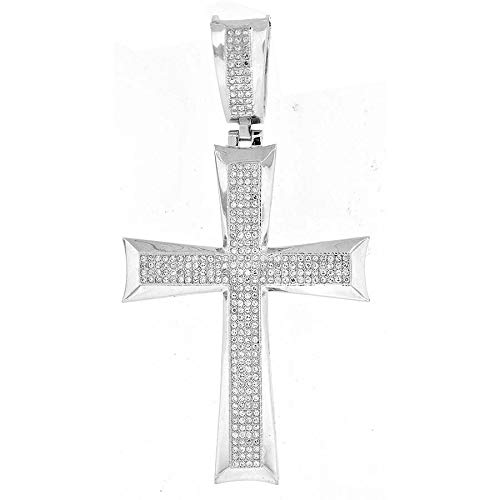 925 Sterling Silver CZ Cross Pendant Necklace for Men & Women - Religious Jewelry Gift - 74.3x39.3mm Wide - Perfect for Church, Weddings & Everyday Wear
