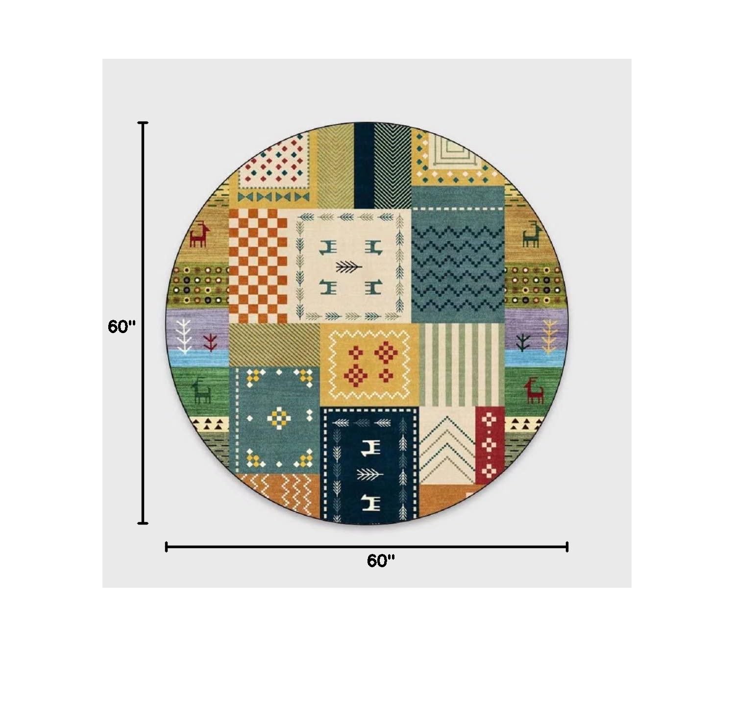 Monaco Round Area Rug 5' - Large Boho Circle Throw Rug, Traditional Artistic Floor Mat for Living Room, Dining Room, Bedroom, Sofa & Balcony - Soft & Durable Home Decor for Cozy Spaces