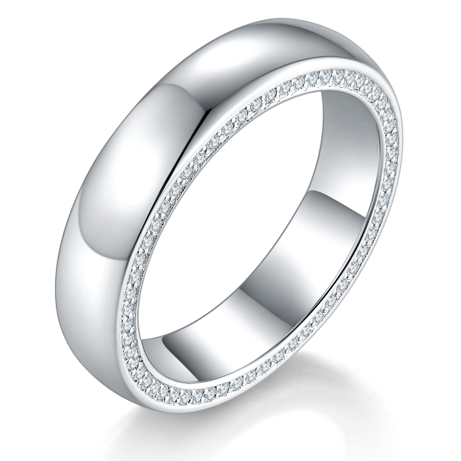 Men's Moissanite Wedding Band - Round Cut Lab Created Diamond, D Color VVS1 Clarity, 925 Sterling Silver, 5mm Width Anniversary Eternity Ring for Men - Perfect for Weddings, Engagements & Special Occasions