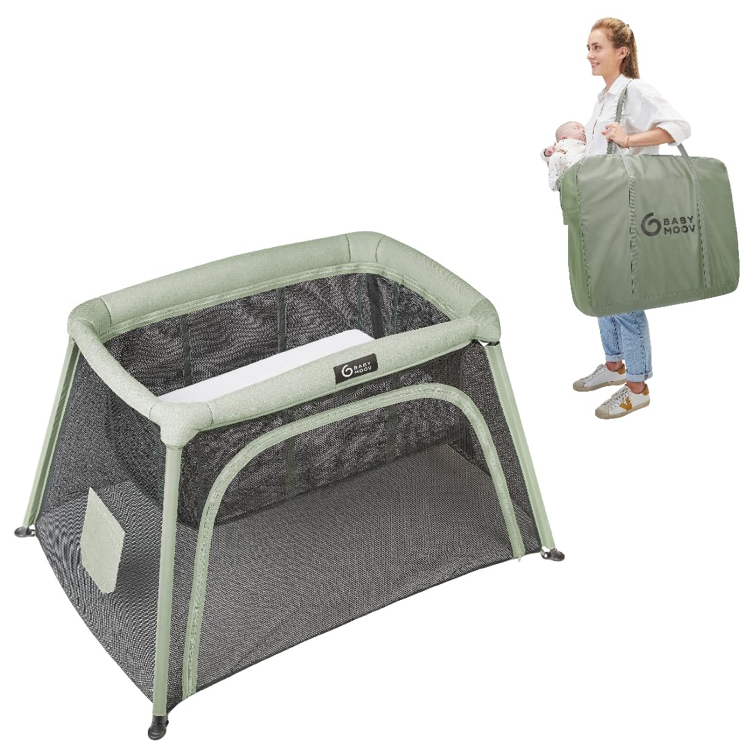 Babymoov Moov & Comfy 3-in-1 Lightweight Travel Crib | Portable Baby Playpen & Infant Bassinet | Certified Safe for Overnight Sleep (USA & Canada) | Perfect for Travel, Nursery & Daycare Use