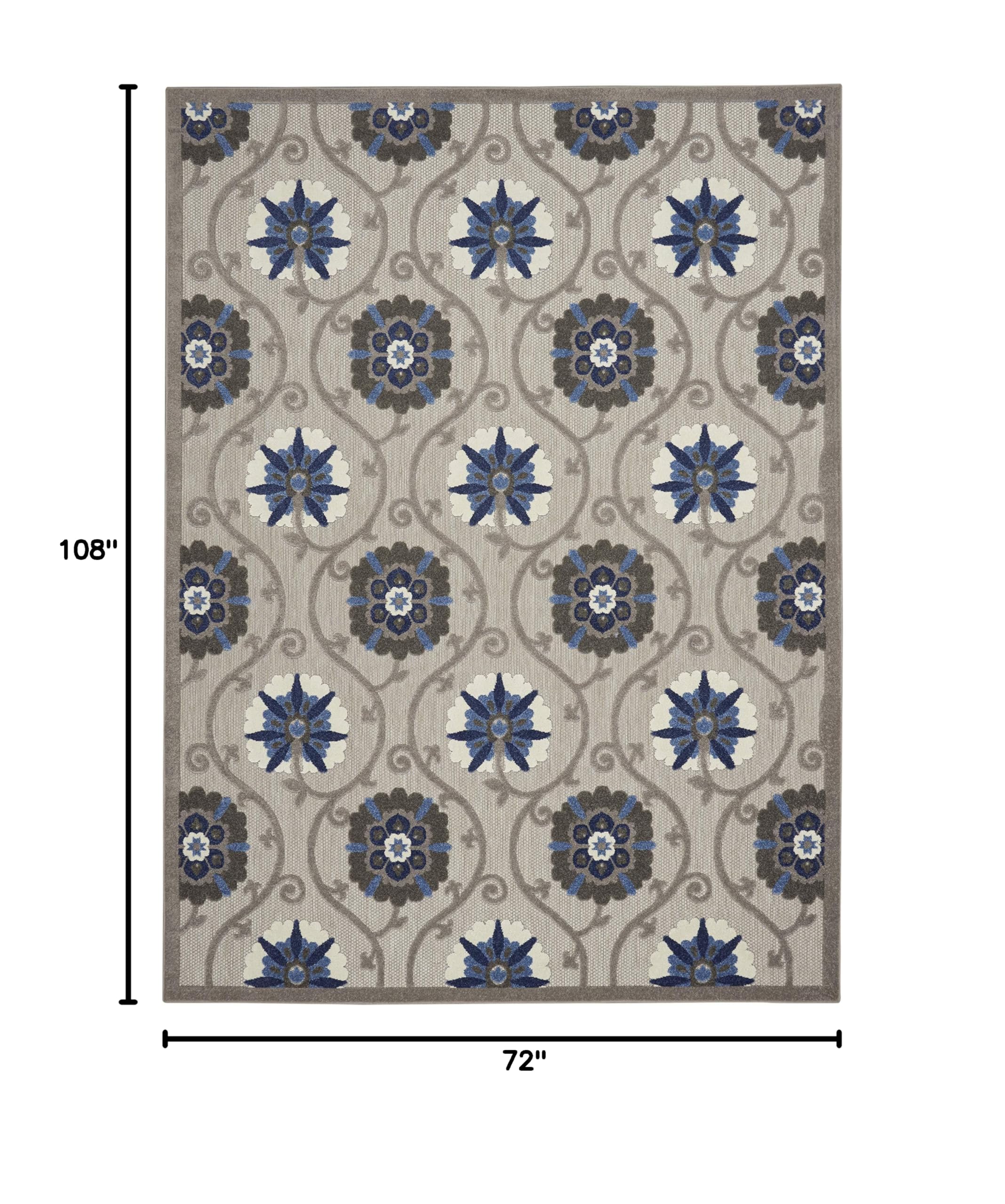 Nourison Aloha 6' x 9' Indoor/Outdoor Area Rug - Soft Grey & Blue Design, Easy to Clean, Non-Shedding - Perfect for Bedroom, Living Room, Dining Room & Kitchen (6x9) | Great for Patio, Deck & High-Traffic Areas
