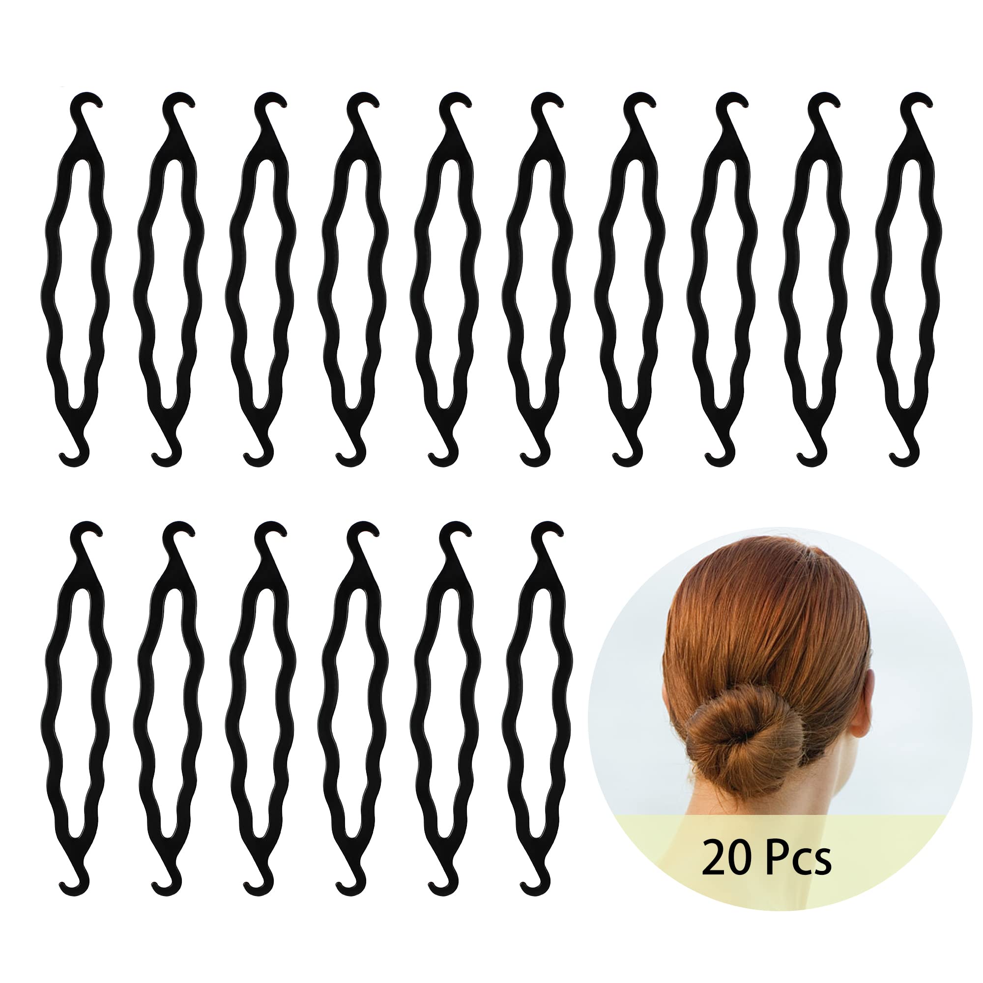 20 Pieces Black Hair Bun Shapers - Donut Bun Maker & Twist Holder for Women & Girls - Perfect for Updos, Ponytails & Hair Styling (Great for Weddings, Parties & Everyday Hairstyles)