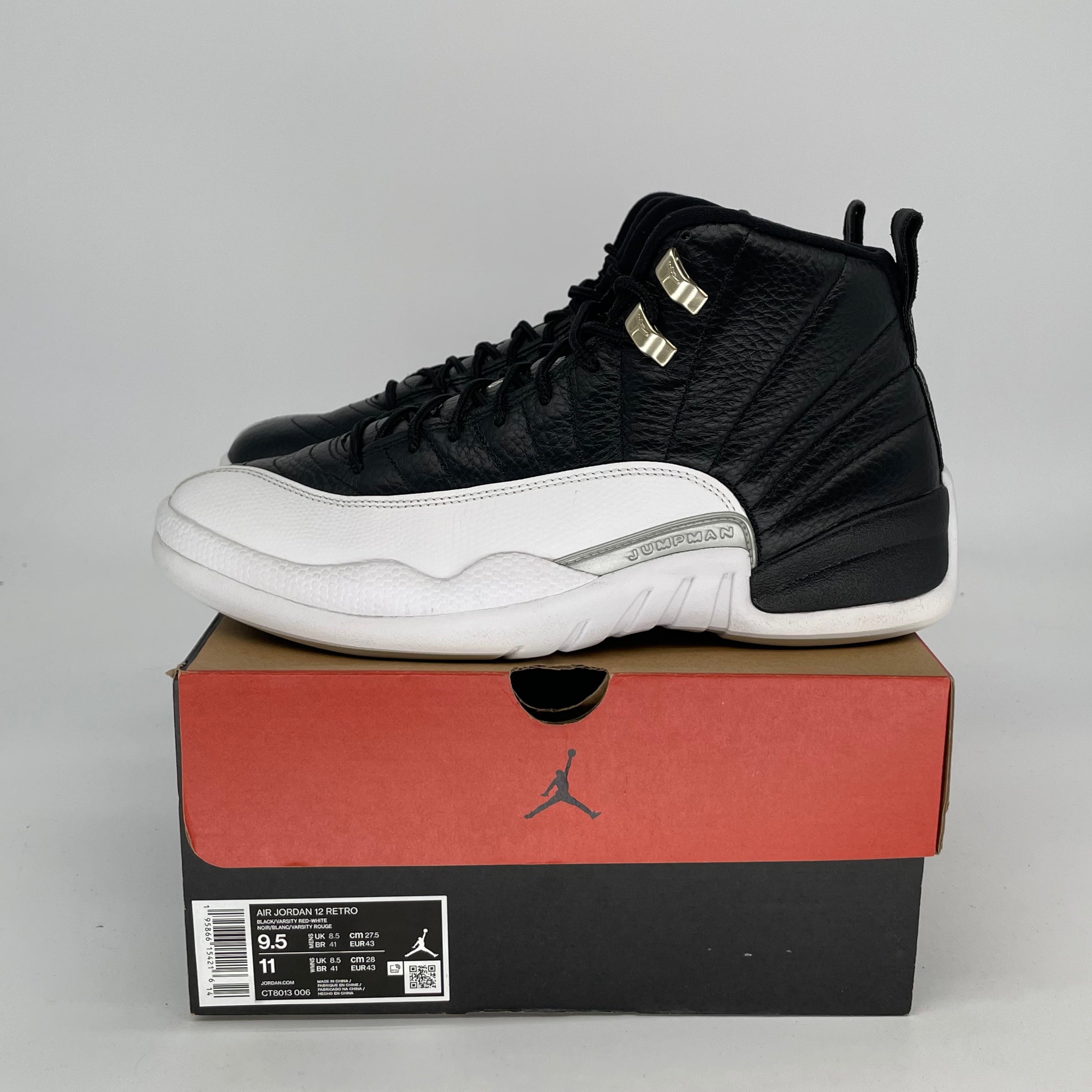 Original Air Jordan 12 Playoffs Basketball Shoes - Men's Size 9.5/Women's 11 - Black/Red (CT8013-006) - Perfect for Game Day & Sneaker Collectors