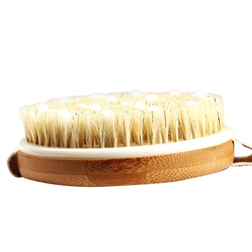 Siah Round Wooden Shower Brush with Spa Massage Bristles - Exfoliating Back Scrubber for Full Body Relaxation & Skin Care - Perfect for Home Spa, Bath Time, and Self-Care Routines