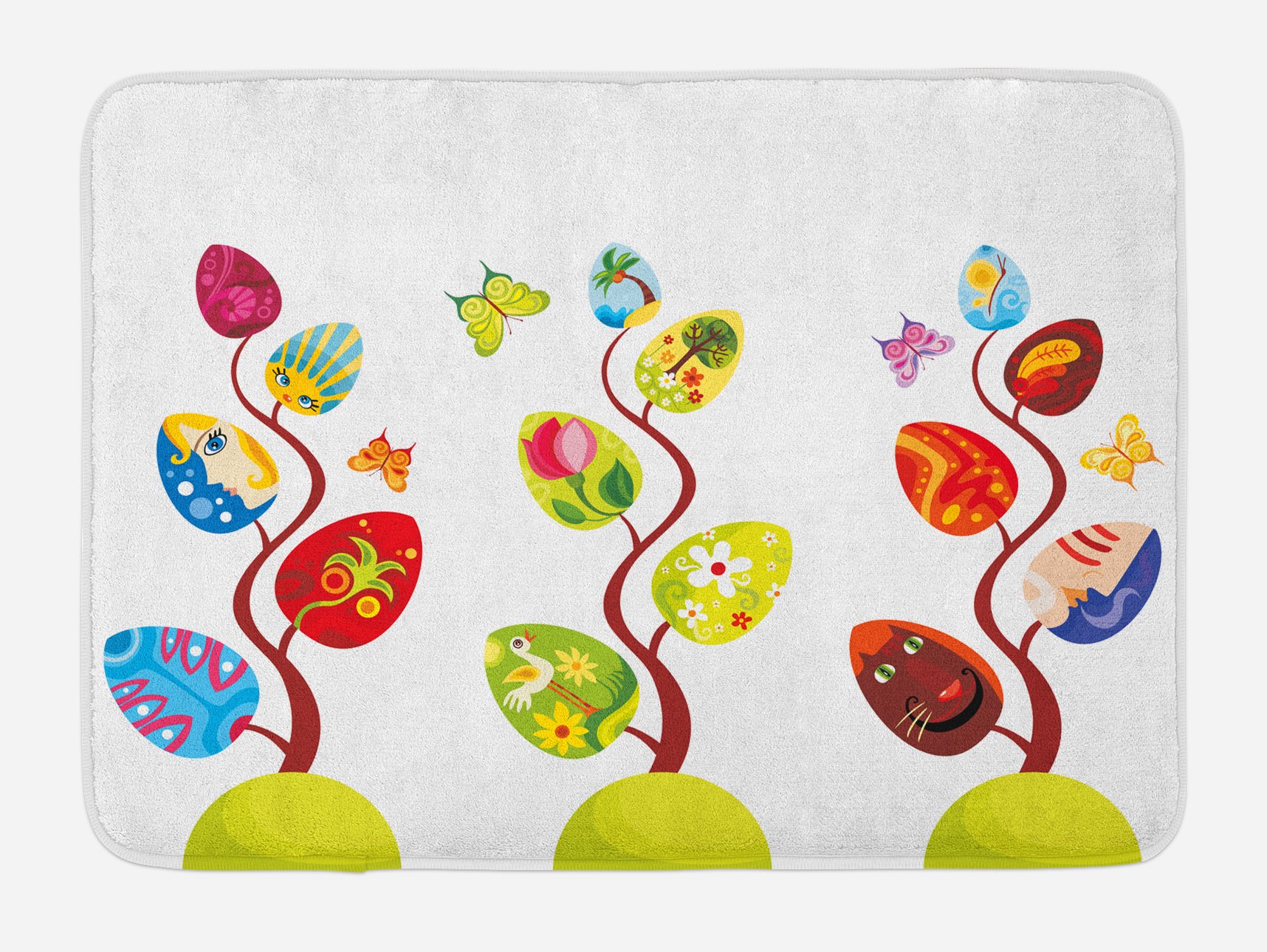 Ambesonne Non-Slip Plush Bath Mat - Tree of Life Design with Magic Branches, Leaves, Human & Cat Faces, 30.2