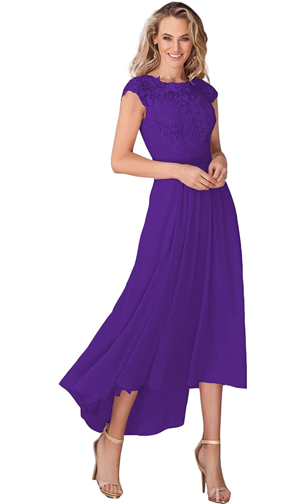 Elegant Cap Sleeve Mother of The Bride Dress with Pockets - Flowy Chiffon Ankle-Length Formal Evening Gown for Weddings, Parties & Special Occasions