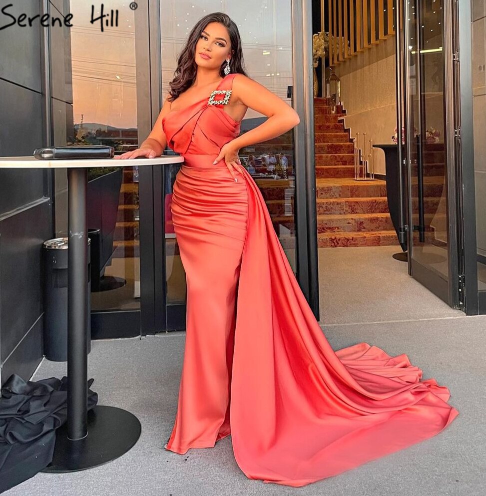 Elegant Satin Mermaid Evening Gown with Overskirt for Women - Serene Hill Orange Prom Dress LA71403 | Perfect for Weddings, Galas & Formal Parties