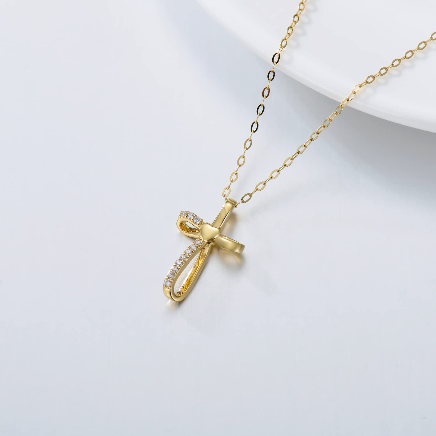 14K Real Gold Cross Necklace for Women & Girls - Yellow Gold Religious Pendant Necklace, Faith Jewelry Gift for Birthday, Christmas, Baptism - 16+2 Inch Chain - Perfect for Church, Weddings & Daily Wear
