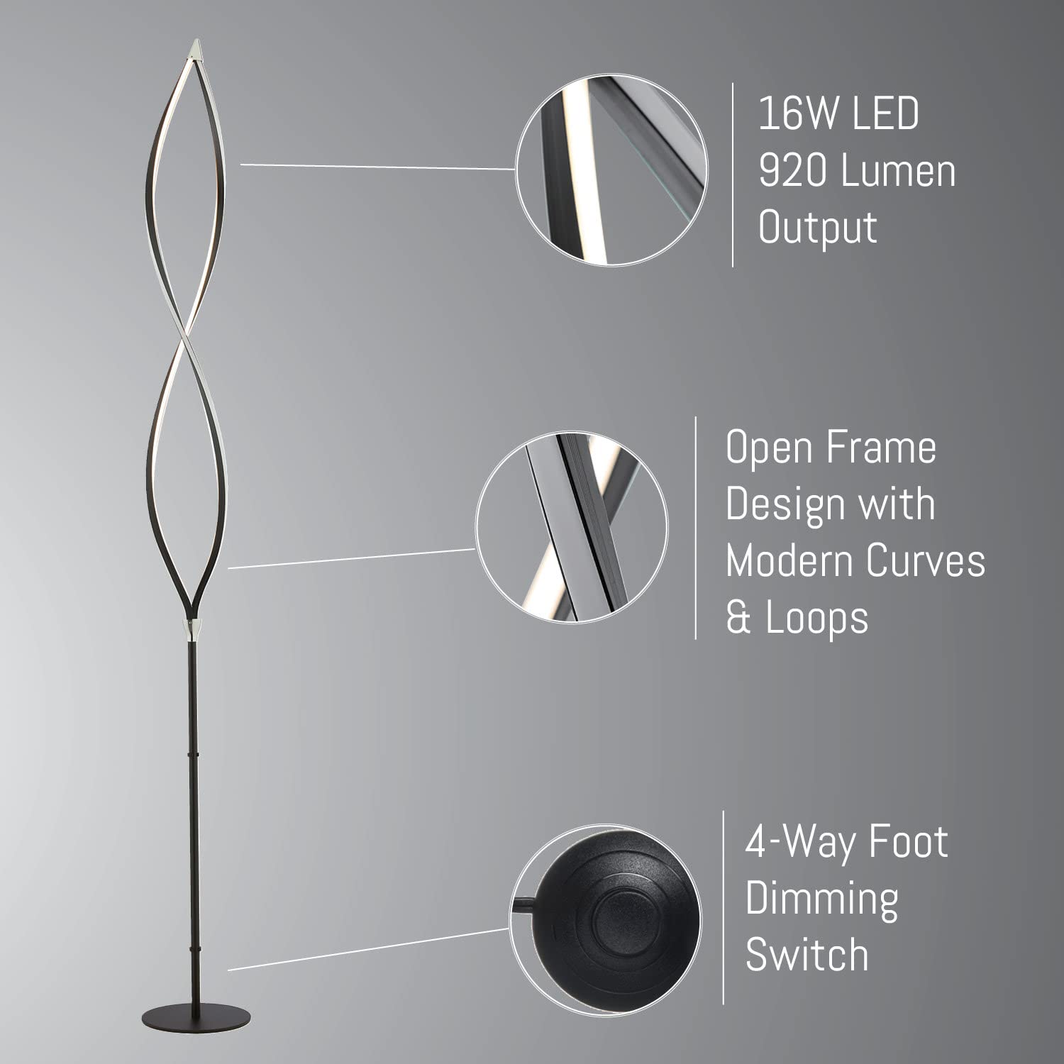 Lite Source Kyle 16W 1 LED Floor Lamp - 70 Inch Tall Adjustable Standing Light with 11.5 Inch Base - Perfect for Living Room, Bedroom, or Office Lighting