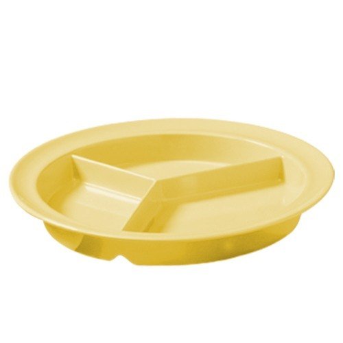 G.E.T. Heavy-Duty 3-Compartment Plastic Divided Plates, 9-Inch Deep Sided Dish, Yellow (Set of 12) - Perfect for School Cafeterias, Picnics & Buffet Serving