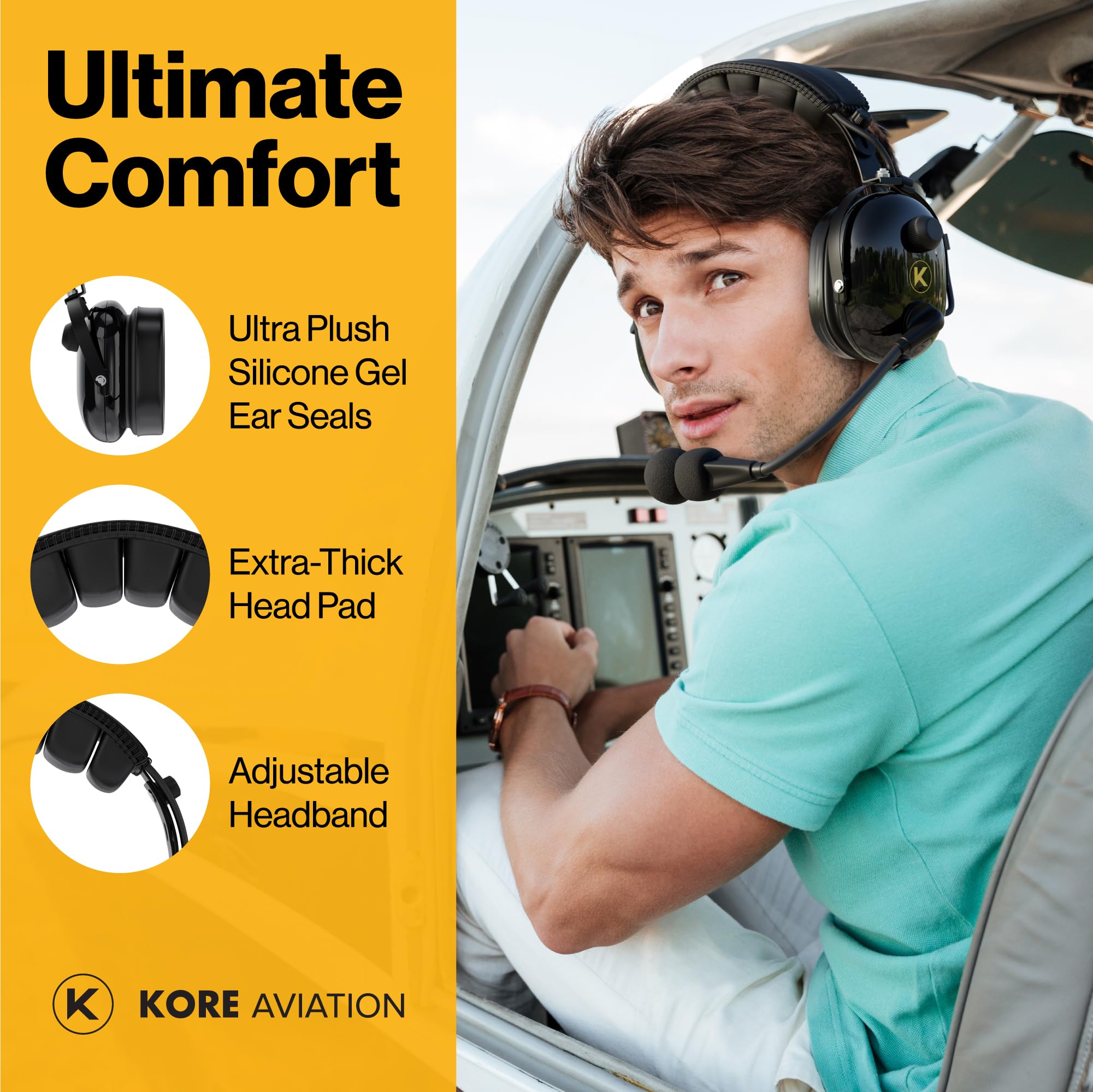 KA-1 Aviation Headset for Pilots - Premium 100% Cotton Washable Double Knit Ear Covers (Pair) - Perfect for Flight Training & Cockpit Use