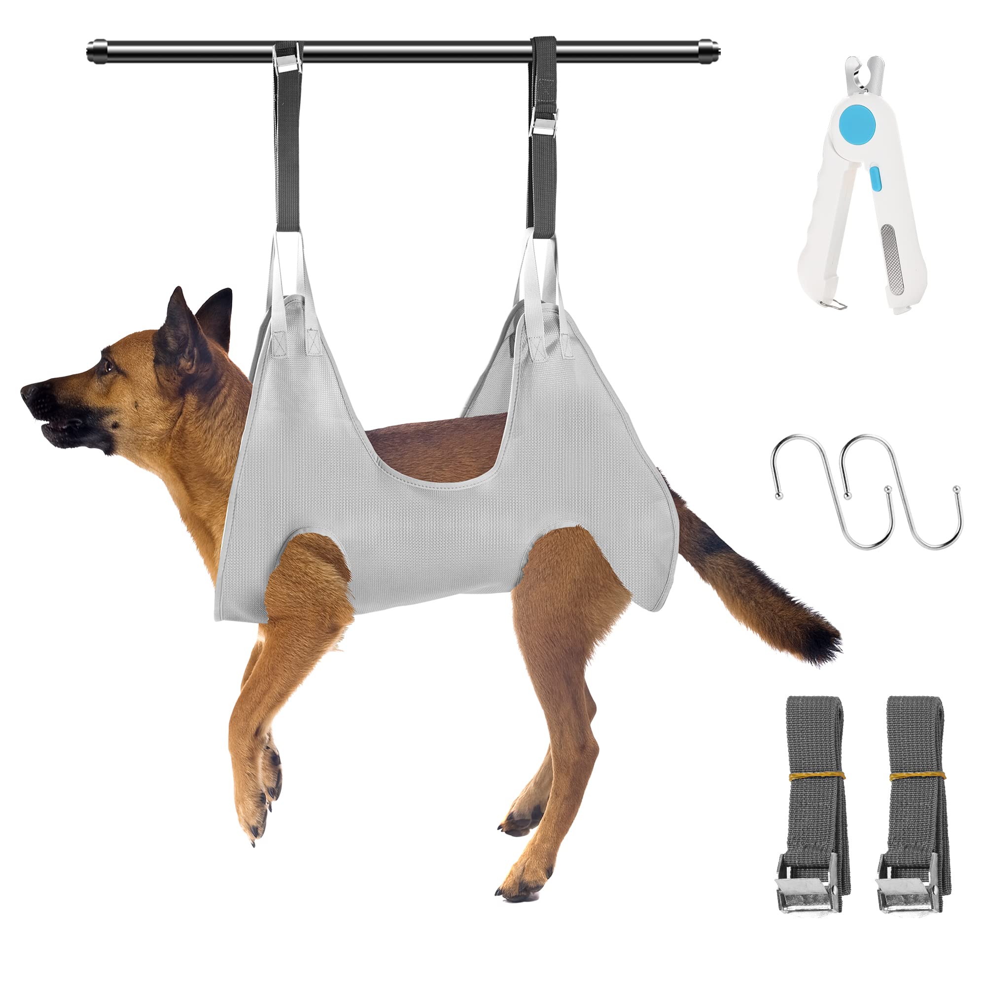 TCFTT Pet Grooming Hammock Harness for Dogs & Cats - Adjustable Restraint Bag with LED Nail Clippers & Trimmer - Safe Grooming Sling for Nail Trimming, Ear and Eye Care - Perfect for Home Pet Grooming & Vet Visits