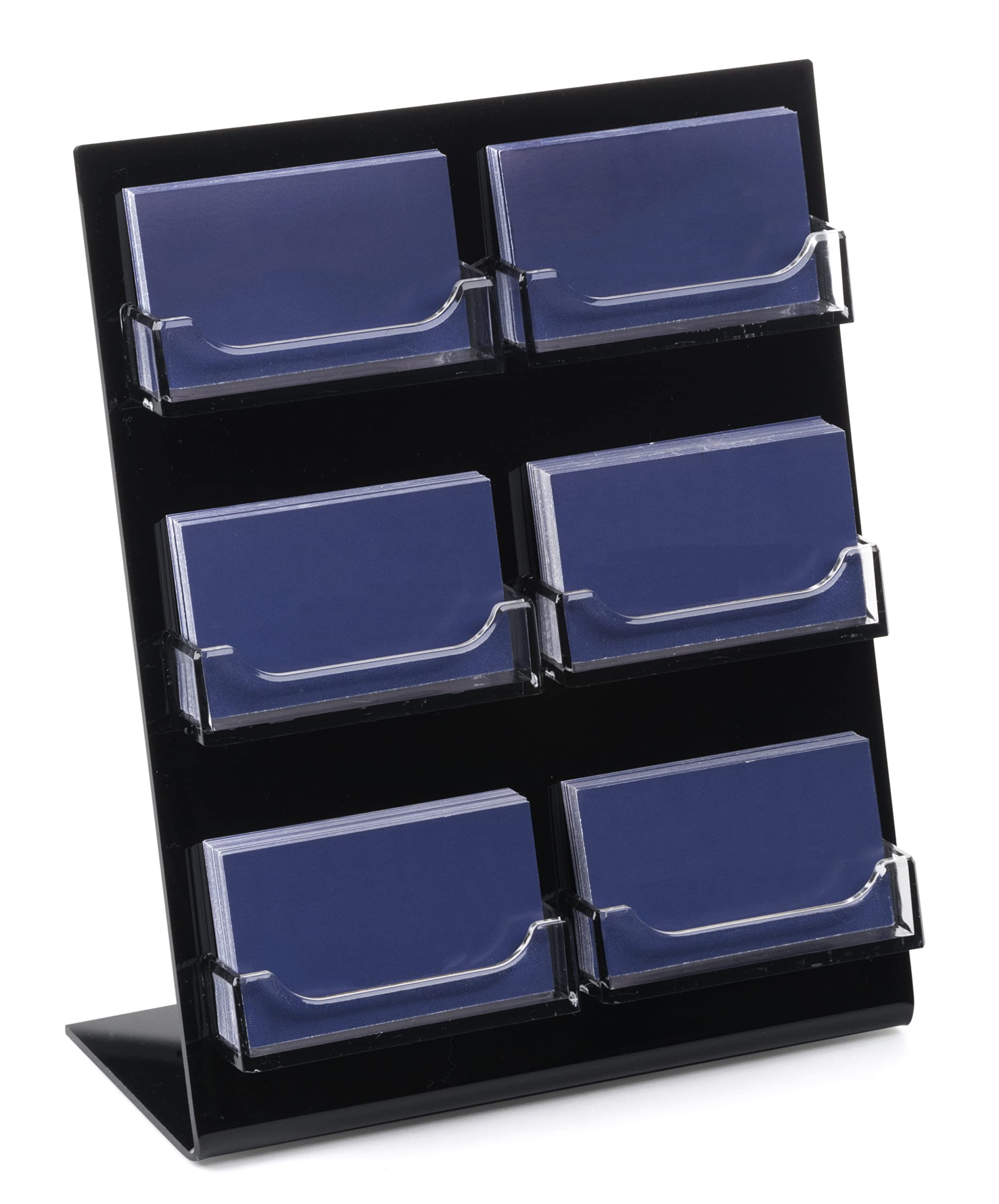 8-Pack Black Plexiglas Business Card Holders with 6 Clear Acrylic Pockets - Open Face Design for Tabletop Display - Perfect for Restaurants, Offices, and Trade Shows