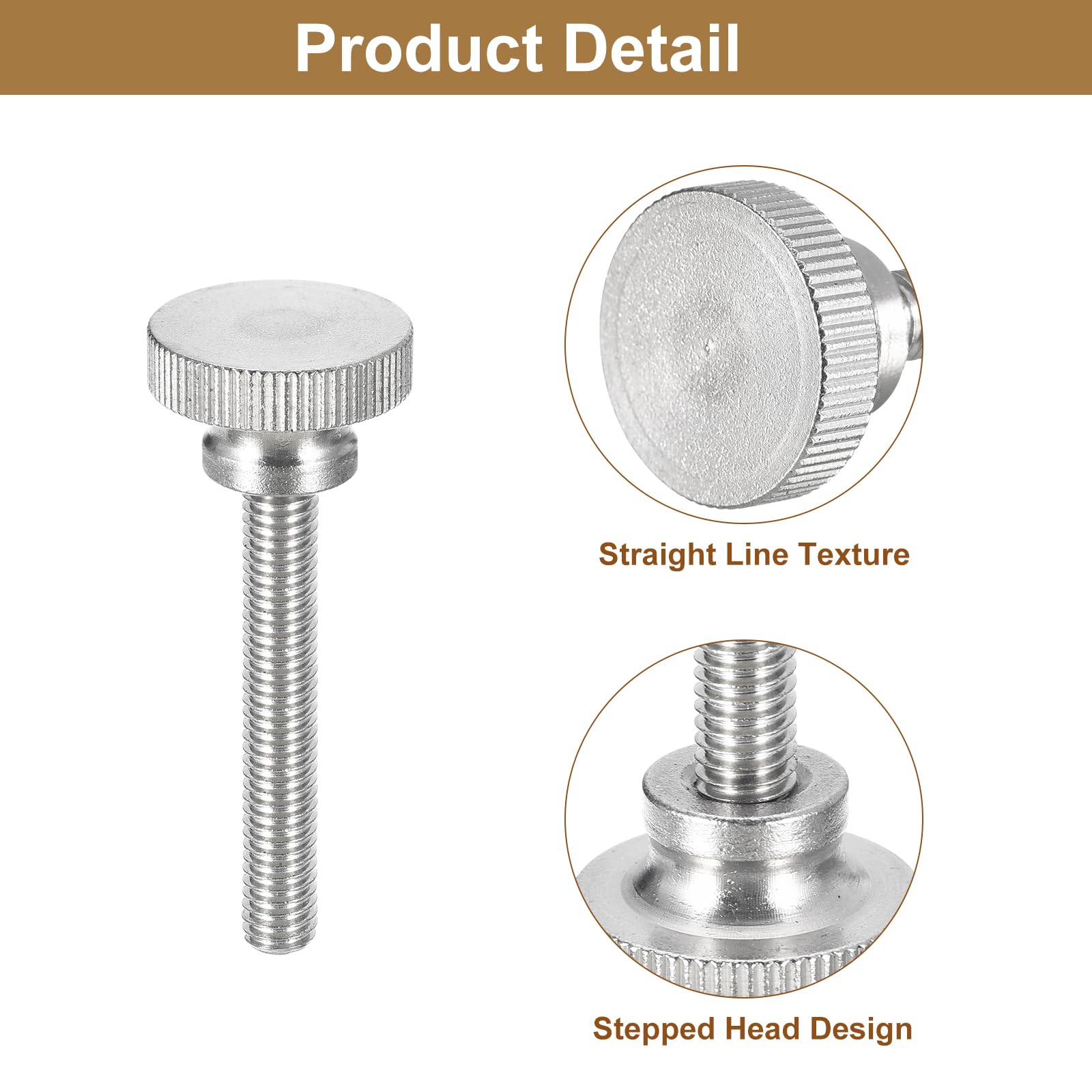 304 Stainless Steel M6x40mm Knurled Thumb Screws 5pcs - for DIY & Furniture Assembly