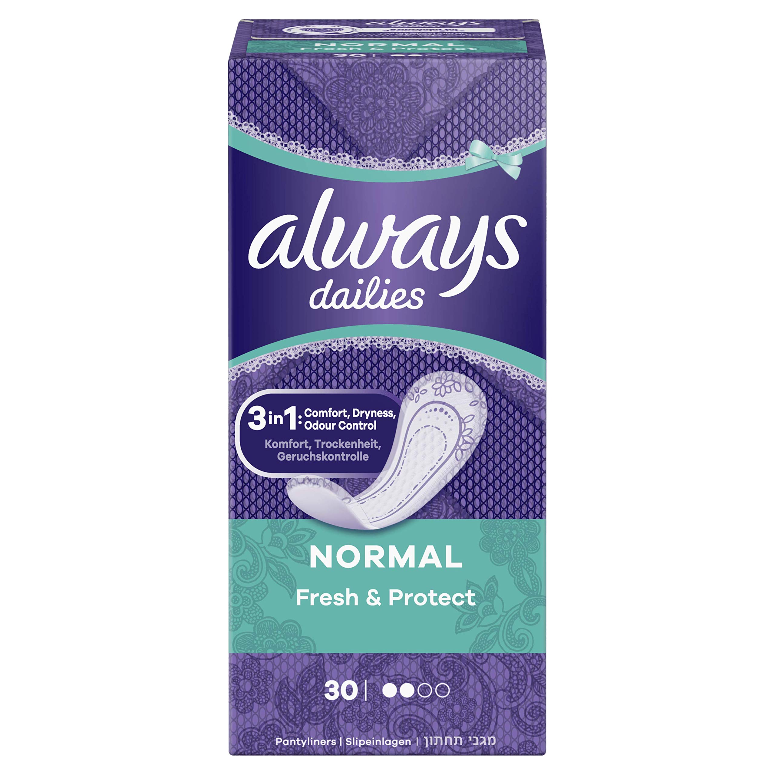 Always Dailies Fresh Protect Normal Daily Liners, White, 30 Count - Ultra-Thin Panty Liners for Light Protection & Freshness All Day | Perfect for Daily Use, Travel & Active Lifestyle