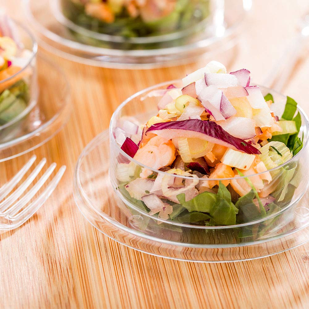 100-Pack 2.5 oz Clear Plastic Dessert Plates | Disposable Mini Appetizer Plates for Parties, Tastings & Science Events | Round Snack Plates for Catering, Weddings & Birthday Celebrations