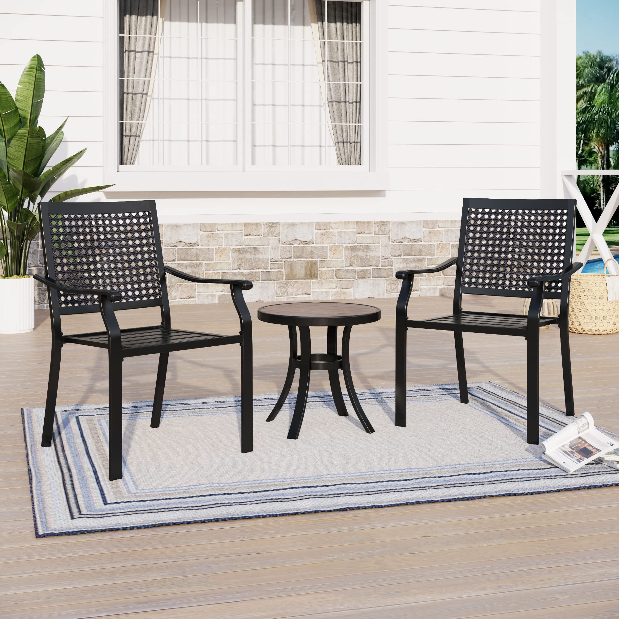 Sophia & William 3-Piece Patio Bistro Set - 2 Stackable Metal Chairs & Round Side Table - Outdoor Furniture for Backyard, Balcony, Garden & Indoor Use - Perfect for Relaxing, Dining & Entertaining