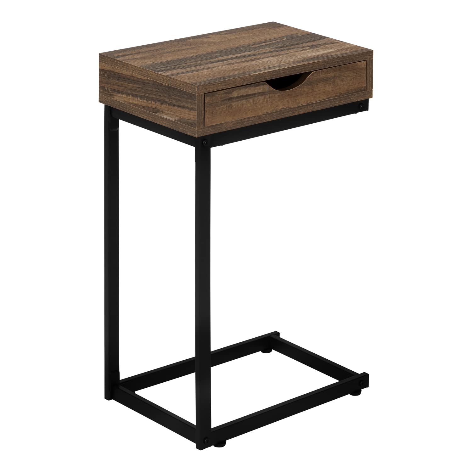 Monarch Specialties I 3602 C-Shaped Accent Table with Storage Drawer - Modern End Table/Side Table for Living Room & Bedroom - Brown & Black Metal Laminate Contemporary Design - Perfect for Snacks, Books & Home Decor Storage