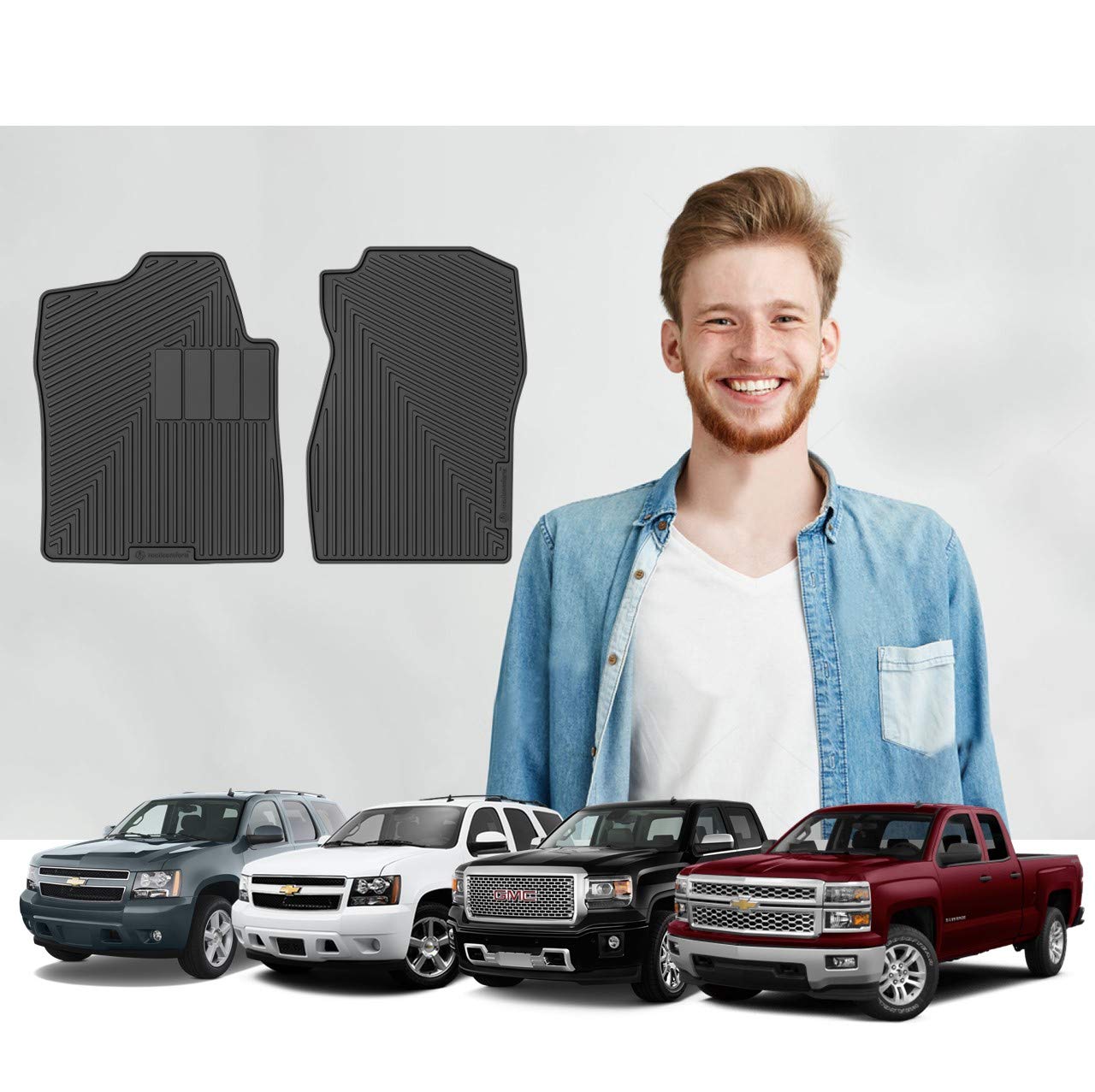 Premium Custom Fit Floor Mats for GMC/Chevrolet Silverado, Suburban, Tahoe, Sierra/Sierra Denali (2007-2014) - Front Row 2-Piece Set - All-Weather Protection & Enhanced Comfort - Perfect for Daily Commute, Road Trips & Off-Road Adventures