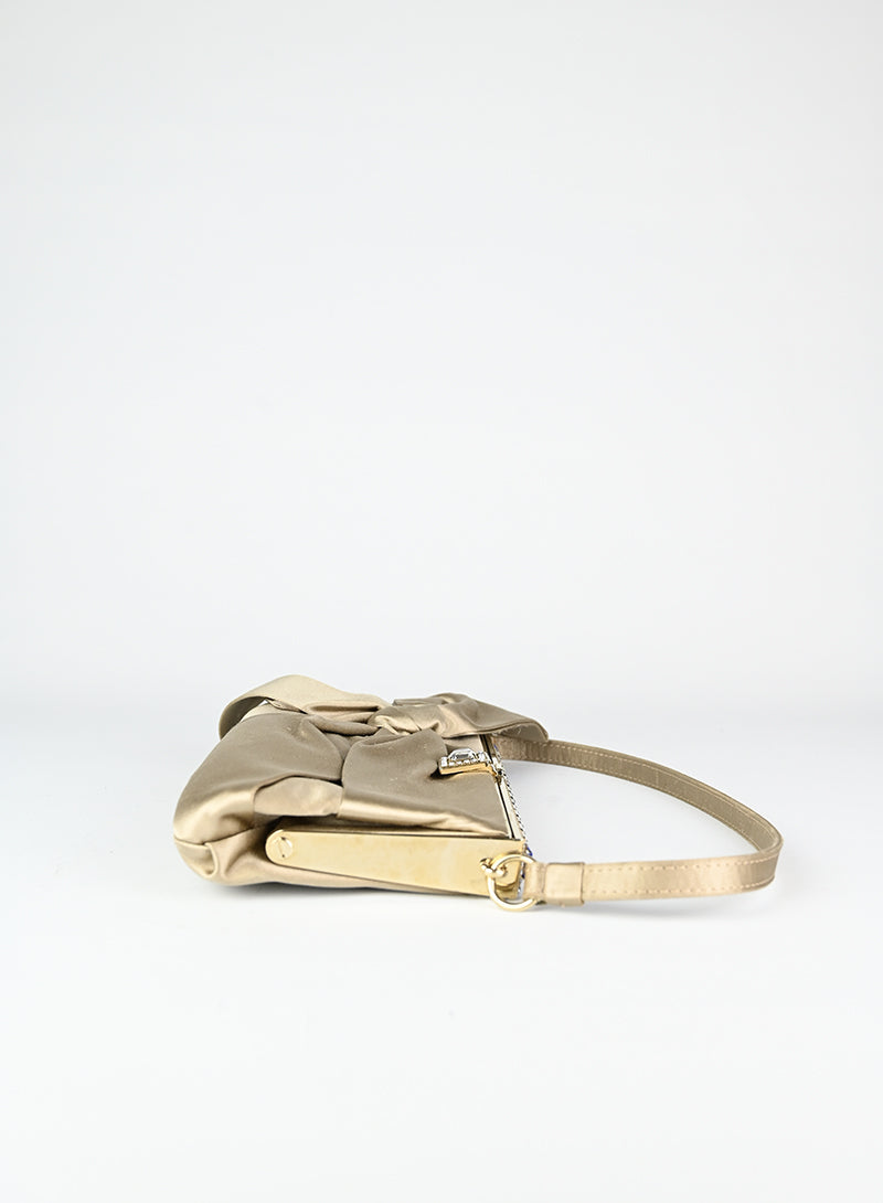 Valentino Satin Handbag in Champagne Color - Elegant Evening Bag for Parties, Weddings & Special Occasions
