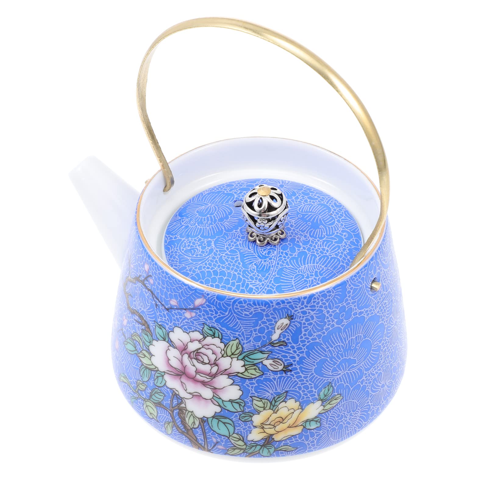 Vintage Blue Ceramic Teapot with Enamel Finish - Stovetop Safe Tea Kettle for Gas & Electric Stoves - Decorative Water Boiling Kettle for Kitchen, Tea Parties & Cozy Home Decor