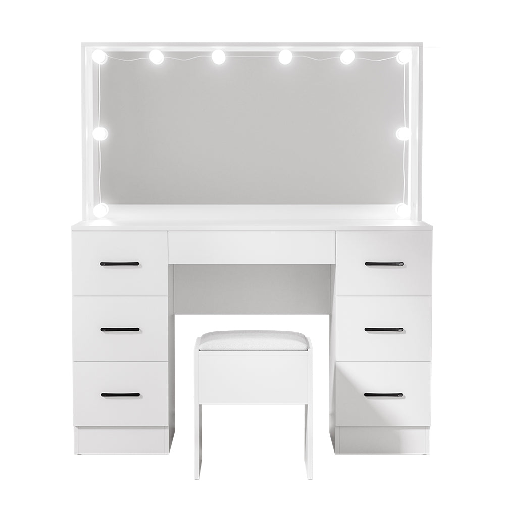 White Debbie Dressing Table Set with Stool and 10 LED Bulbs - Vanity Makeup Desk for Bedroom, Dressing Room & Beauty Salon