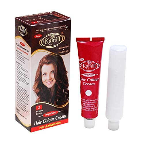 Kamill Brown Black Hair Color Cream with Almond Oil & Tea Extract - 100% Organic Natural Hair Dye for Women & Men (100g, Shade 2) - Covers Gray Hair & Enhances Shine for Daily Styling