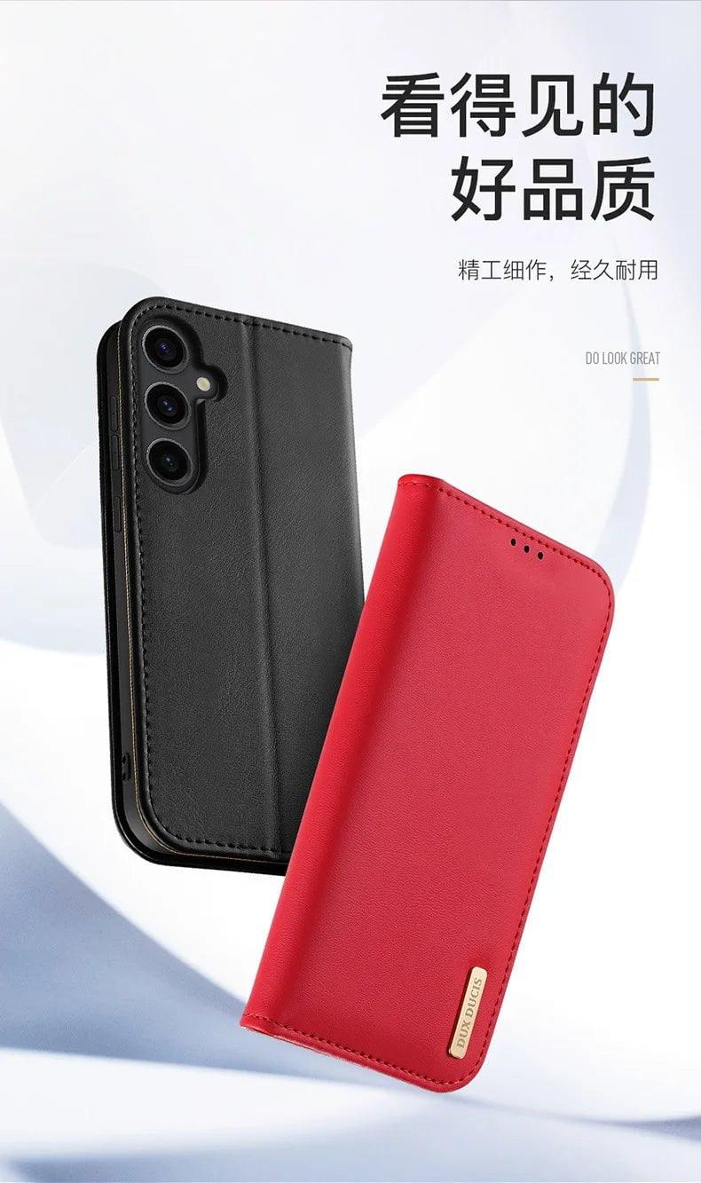 DuxDucis Galaxy S24 Genuine Leather Wallet Case - Premium Protective Cover with Card Slots for Samsung Galaxy S24 - Perfect for Business, Travel & Everyday Use