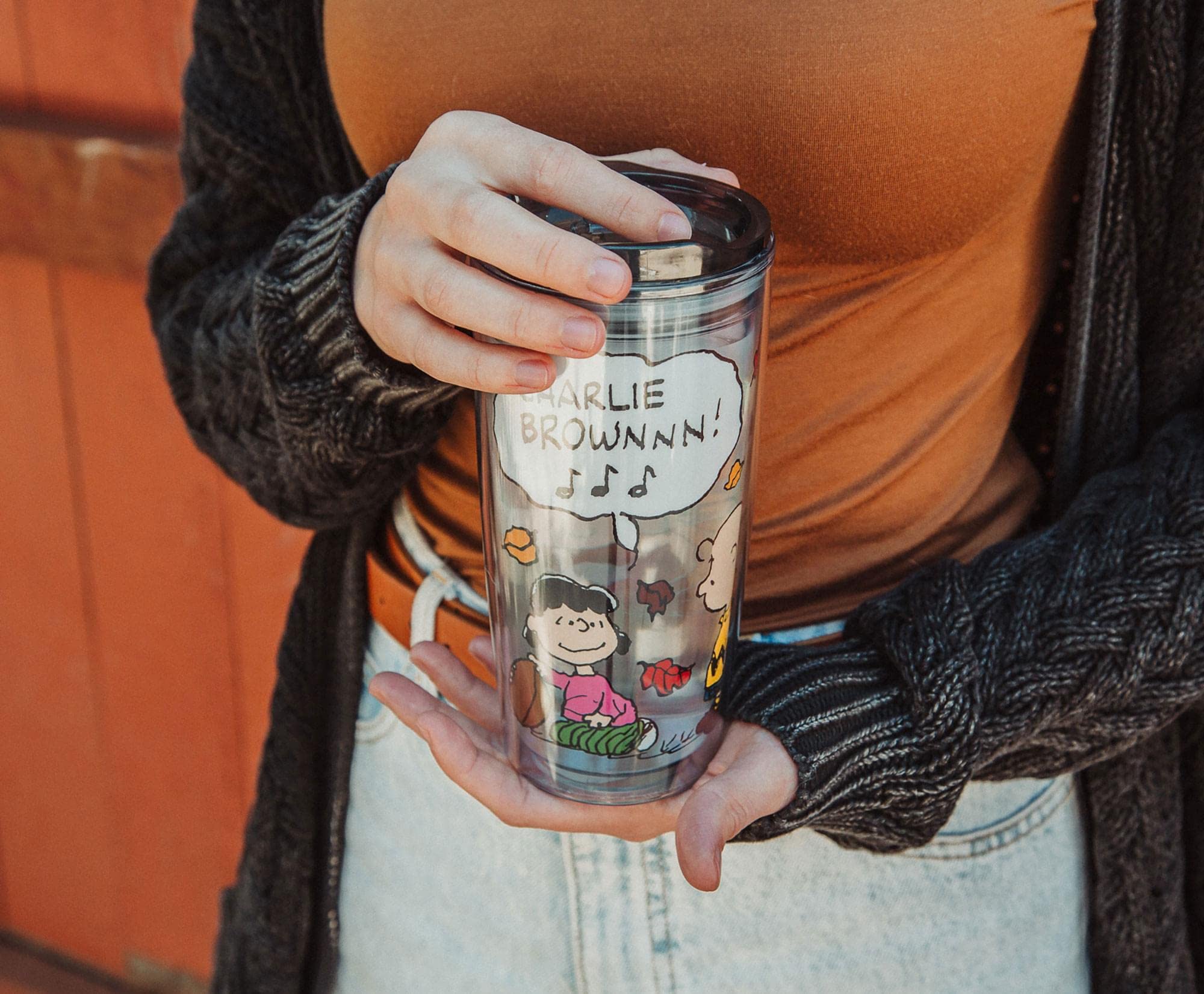 Silver Buffalo Peanuts Charlie Brown & Lucy 20oz Double Wall Insulated Travel Tumbler with Slide Close Lid - Perfect for Coffee, Tea & Cold Drinks at Home, Office or On-The-Go