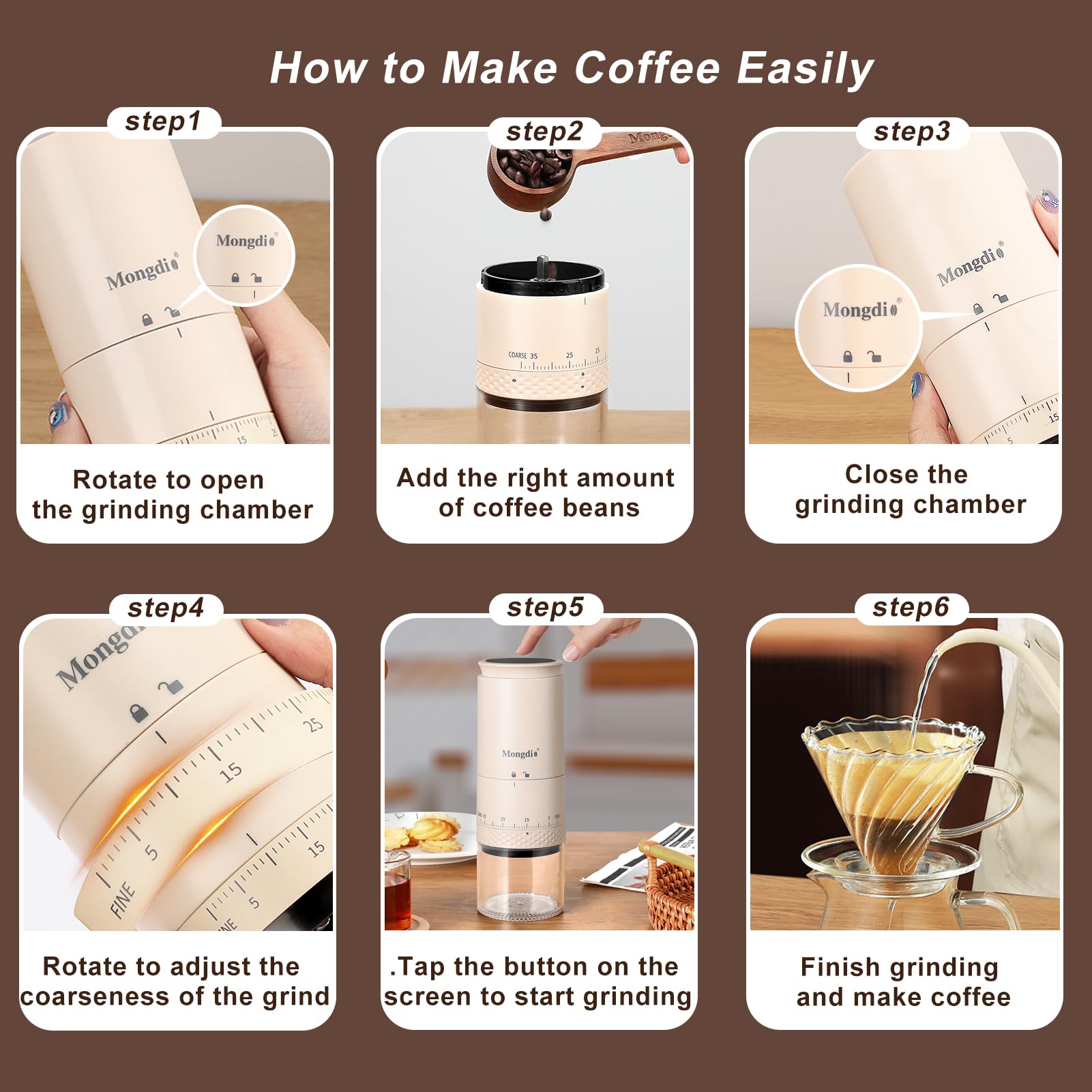 Premium Portable Electric Burr Coffee Grinder - 38 Adjustable Settings, Conical Burr with LED Display, USB Rechargeable, Ceramic Core - Perfect for Home, Office & Travel Use - Pearl White