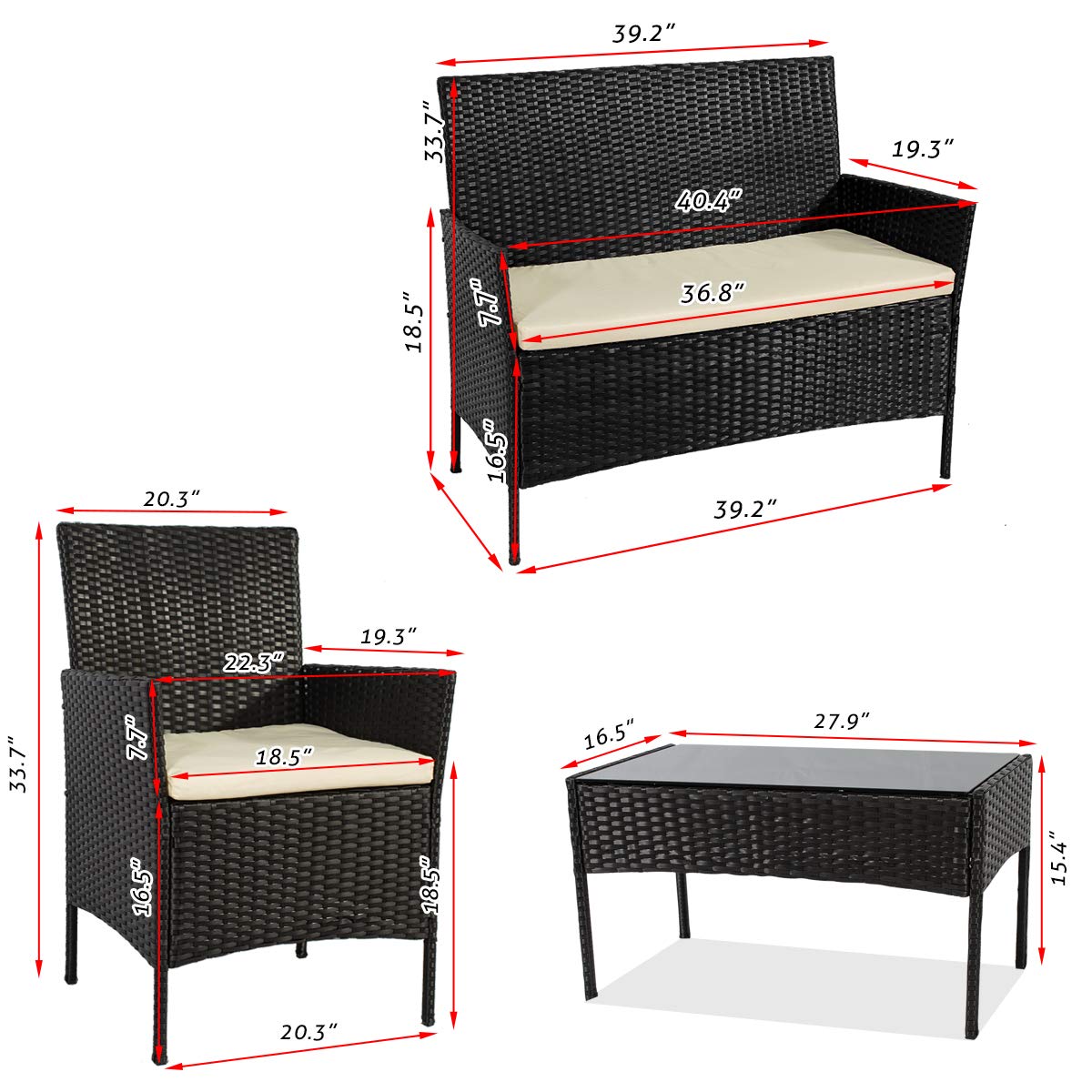 On Shine 4-Piece Patio Furniture Set - Outdoor/Indoor Conversation Set with Cushions (New Black) - Perfect for Backyard, Garden, Poolside & Balcony Relaxation
