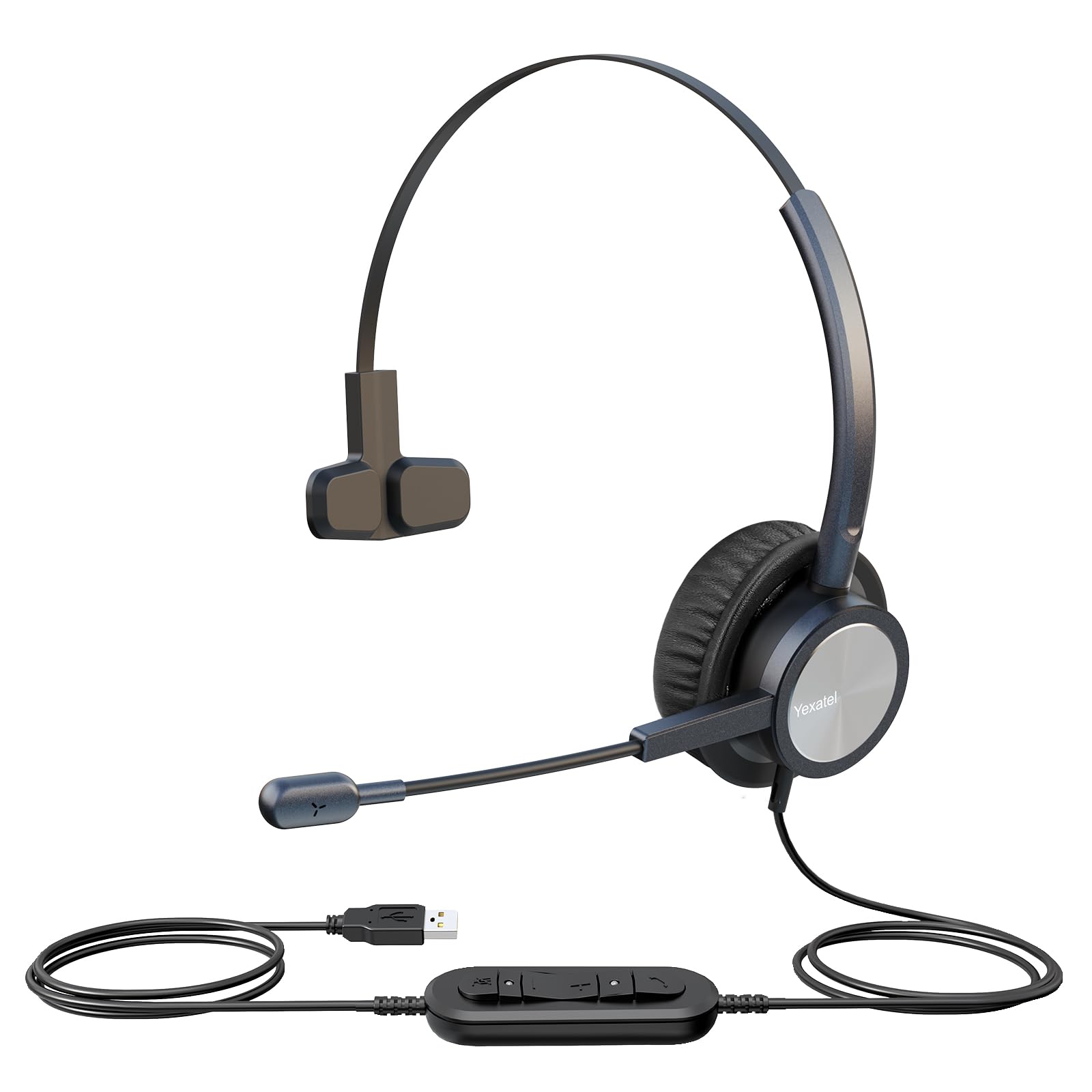 Single Ear USB Headset for PC - Lightweight Office Headset with Noise Cancelling Mic & Mute Button | Compatible with Teams, 3CX, Zoom | Perfect for Call Centers, Remote Work & Home Office (Y809BUC, Blue) | Ideal for Long Work Hours & Online Meetings