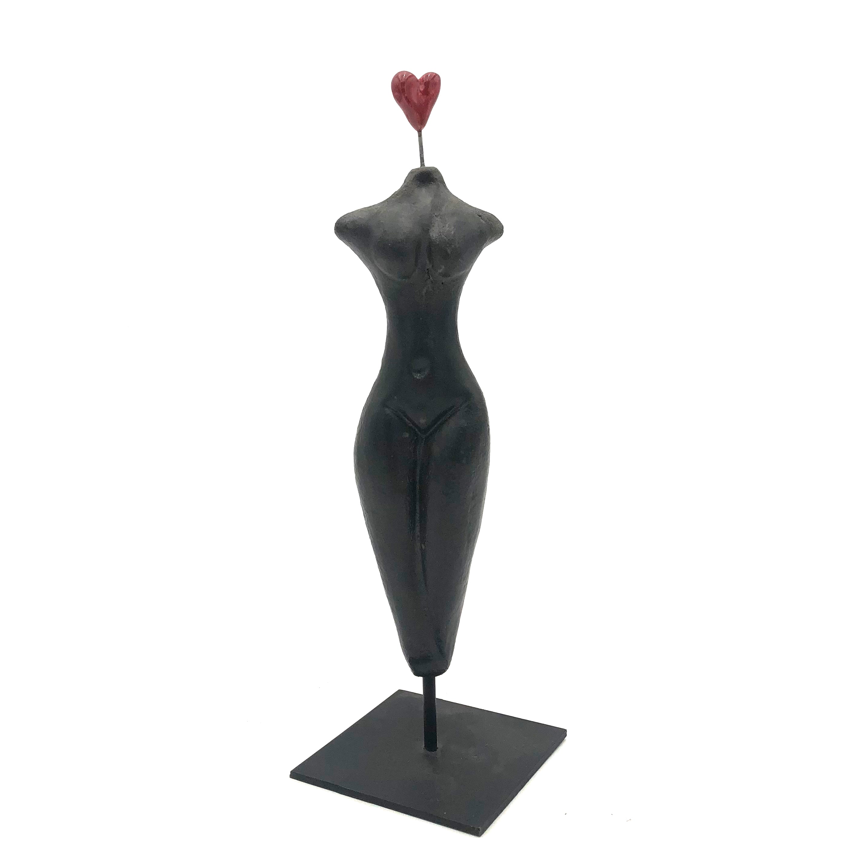 Cathy Broski Ceramic Sculpture - Elegant Female Figure with Heart on Base | Home Decor, Gift for Art Lovers, Office Display