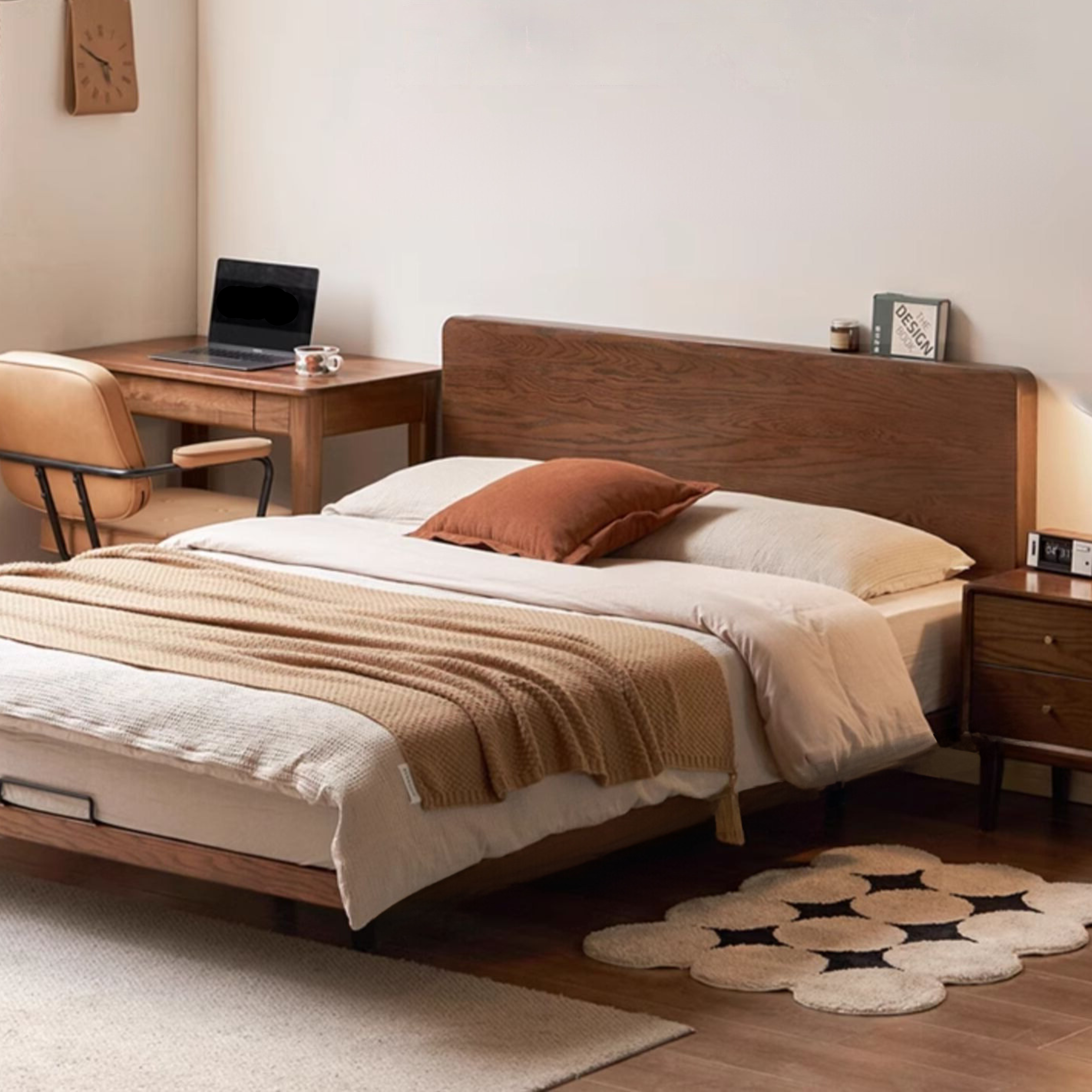 Solid Oak Wood Floating Bed Frame - Modern Platform Bed with Suspended Design for Bedroom, Guest Room & Loft