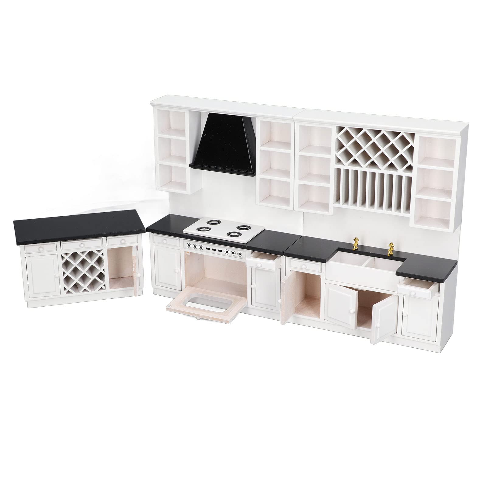 1:12 Scale Miniature Dollhouse Kitchen Set - Wooden White Cabinet & Dining Room Furniture for DIY Dollhouse Decor | Perfect for Collectors, Model Homes & Miniature Displays