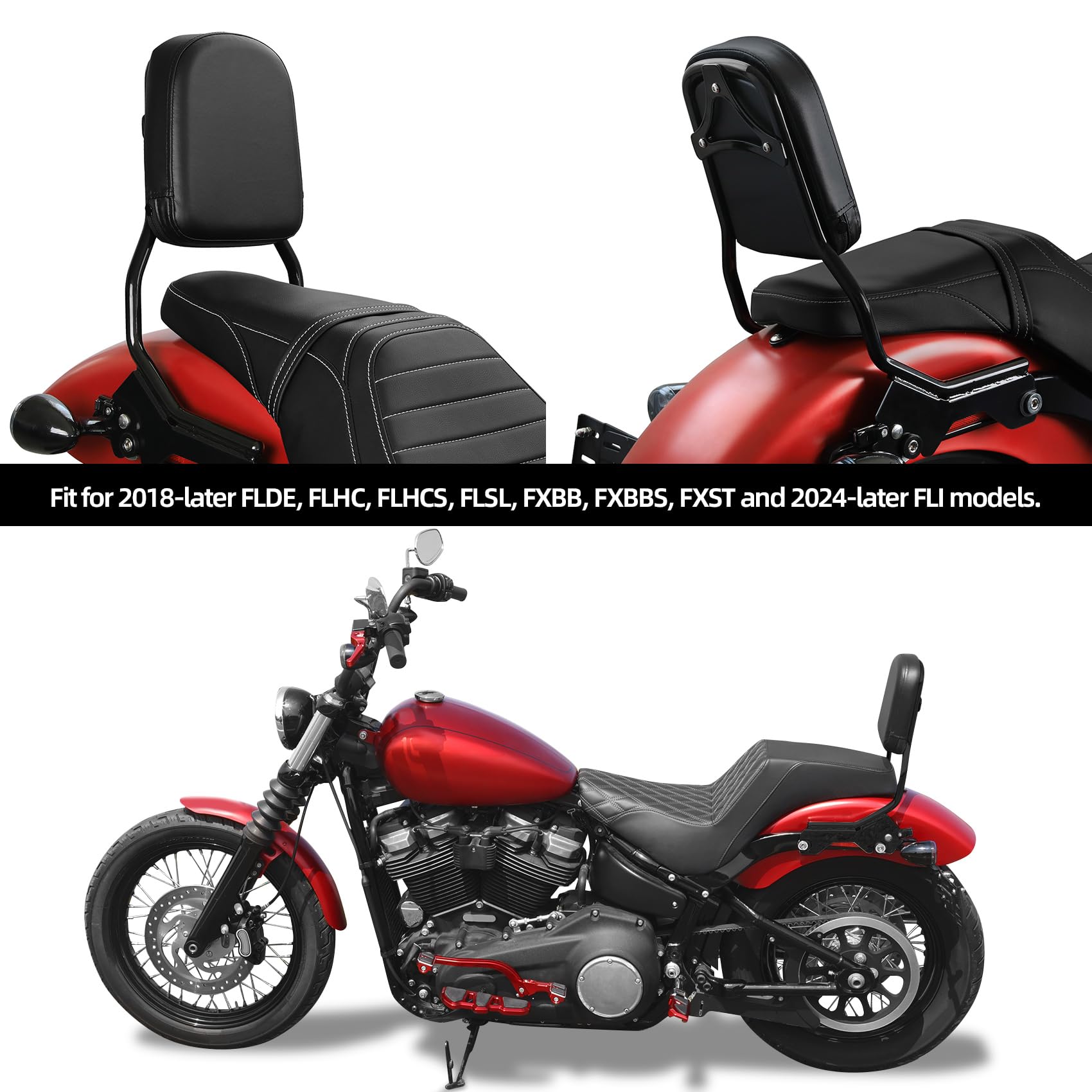 Premium TCMT Sissy Bar Backrest with Docking Hardware Kit - Compatible with Harley Davidson Heritage Classic FLHC, Street Bob FXBB (2018-2025), Softail Standard (2022-2024), Softail Slim FLSL & Deluxe FLDE (2018-2021) - Perfect for Long Rides & Passenger Comfort
