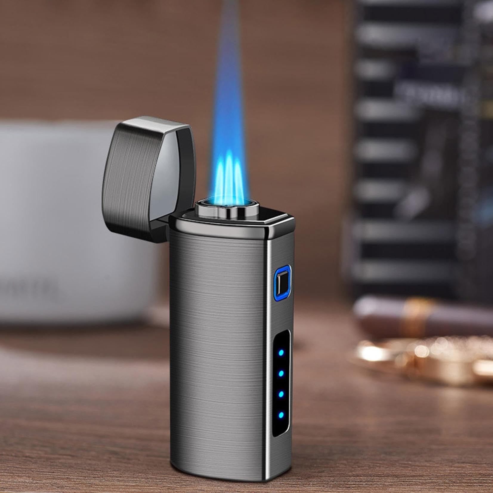 Rechargeable Windproof Blue Flame Electric Lighter - USB Camping Lighter for Outdoor Hiking, Survival Gear & Birthday Gifts (Men/Women/Youth) | Perfect for Campfires, BBQs, Candles & Emergency Use