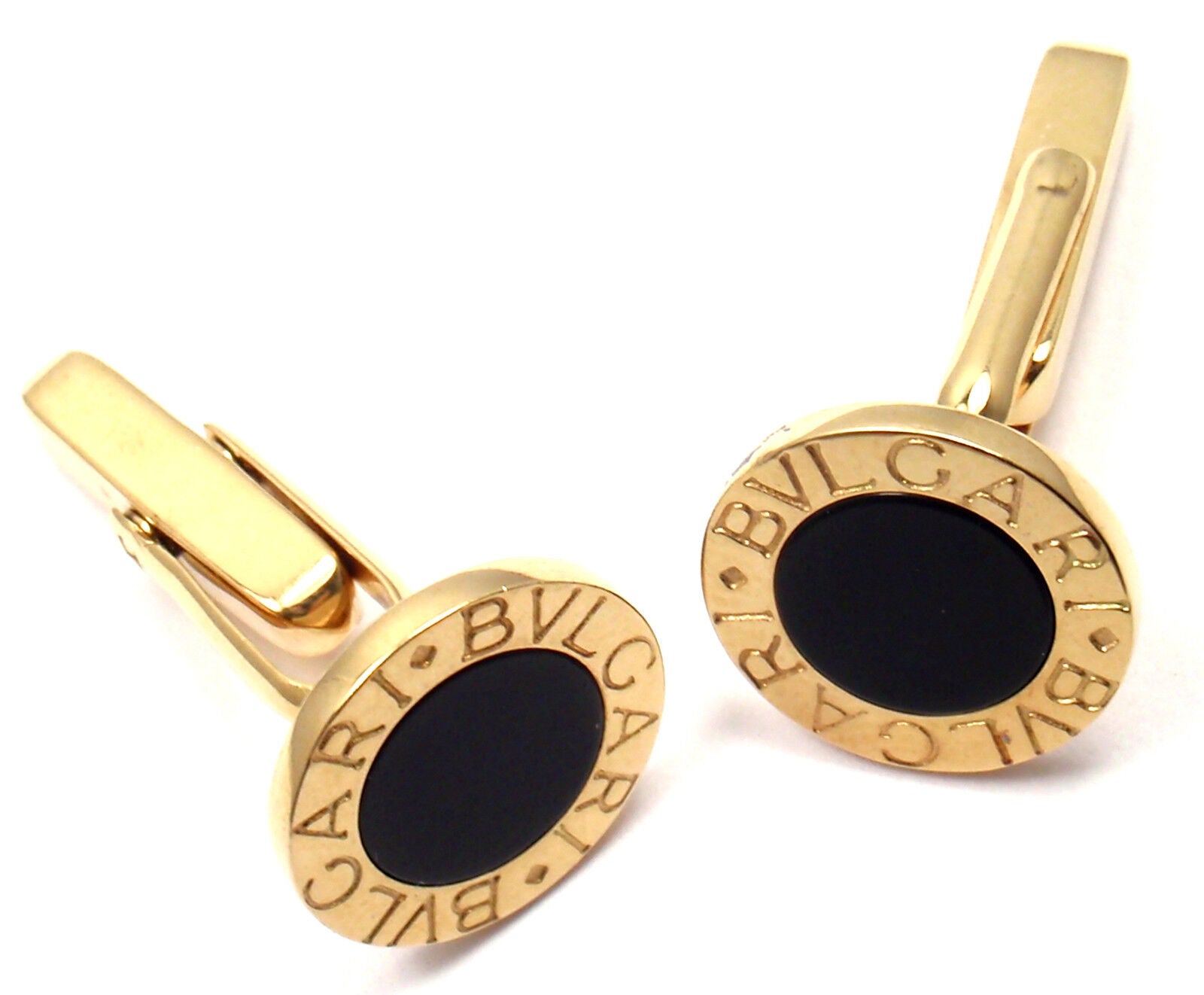 Authentic Bulgari Bvlgari 18k Yellow Gold Black Onyx Cufflinks for Men - Luxury Dress Shirt Accessories for Weddings & Formal Events