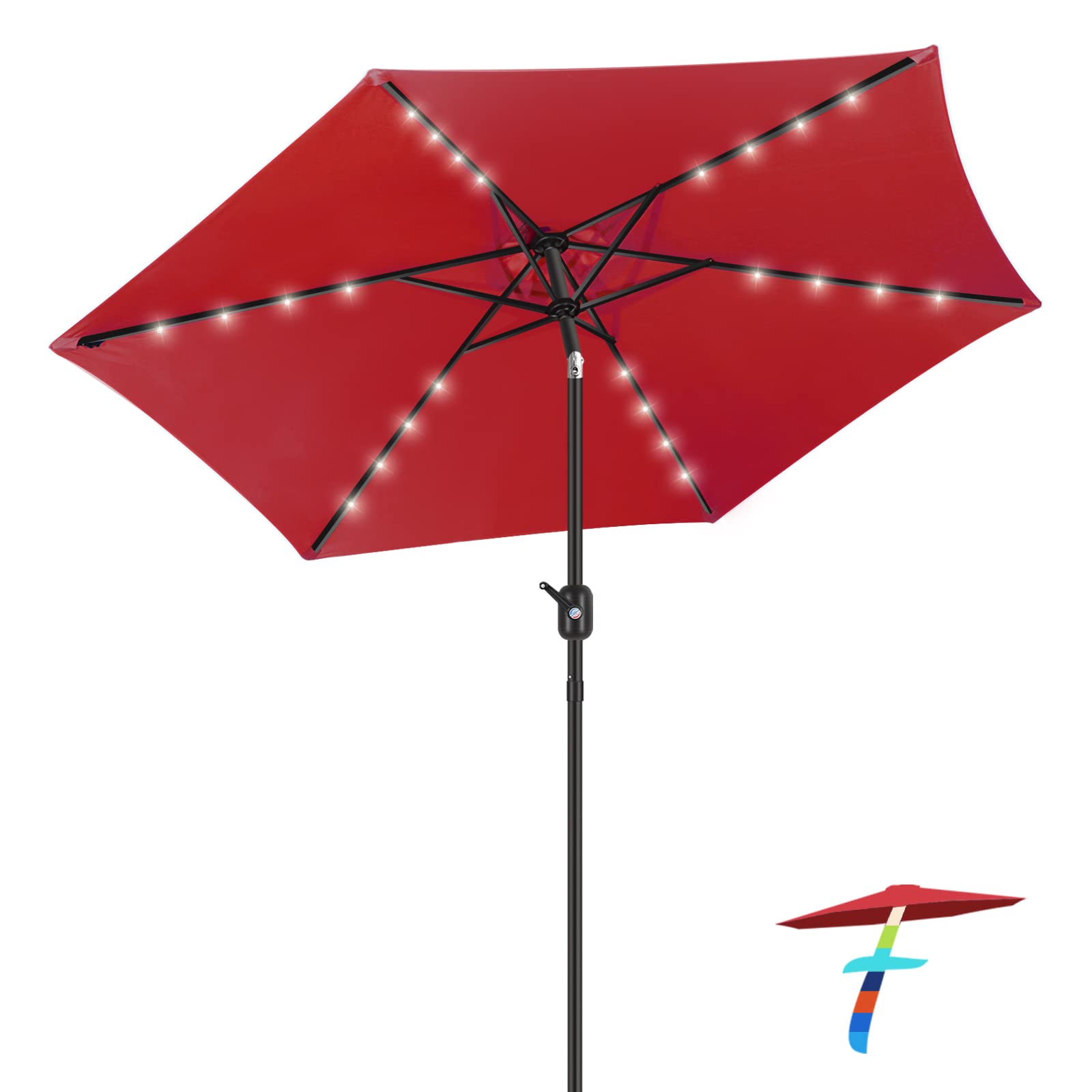 FRUITEAM 7.5 FT Solar LED Patio Umbrella with Lights - Outdoor Cantilever Umbrella with Crank & Tilt Adjustment, Sturdy Aluminum Ribs for Garden, Poolside, Backyard - Perfect for Outdoor Dining, Lounging & Entertaining