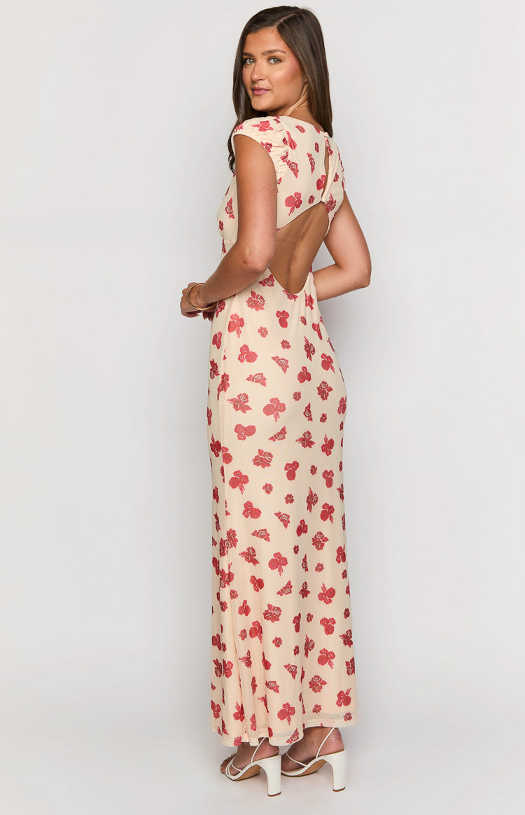 Elegant Cali Red Floral Maxi Dress for Women - Summer Beach Wedding Party Dress | Perfect for Vacations, Date Nights & Outdoor Events