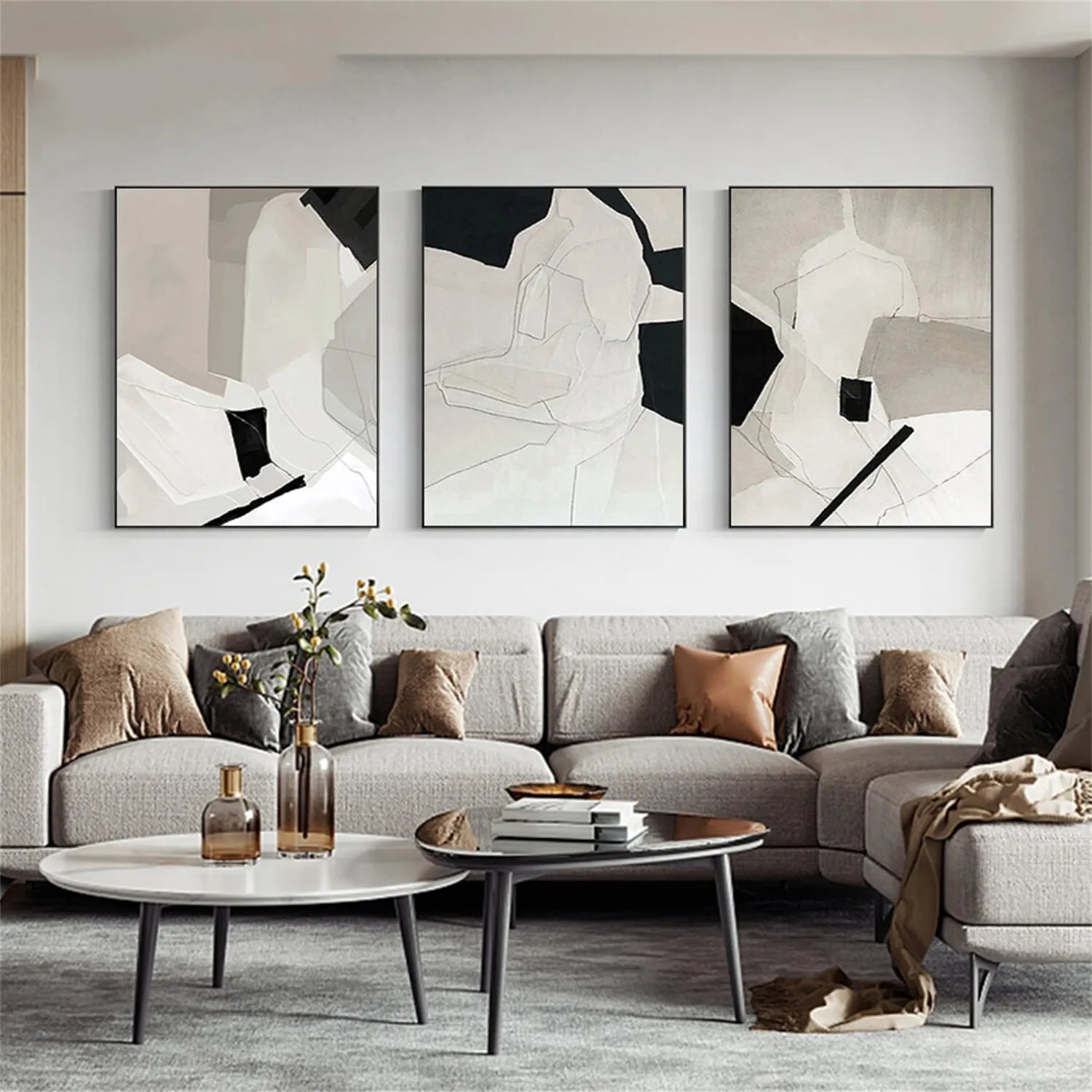 Abstract Tranquility Set of 3 Wall Art Paintings - Modern Minimalist Canvas Prints for Living Room, Bedroom & Office Decor #WS176