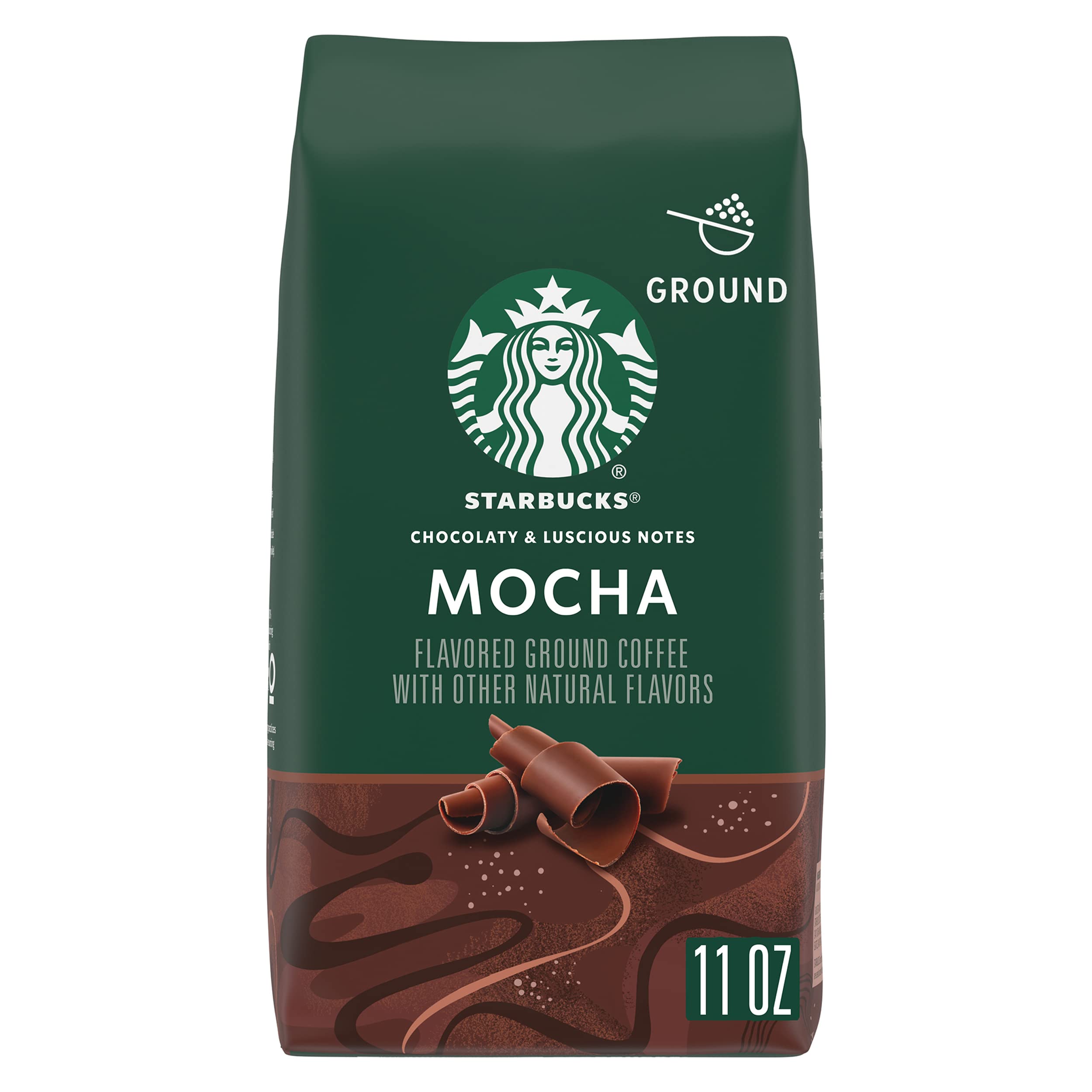Starbucks Ground Coffee - Mocha Flavored 100% Arabica Coffee (11 oz Bag) | Rich Chocolatey Flavor for Morning Brew, Office Break or After-Dinner Treat