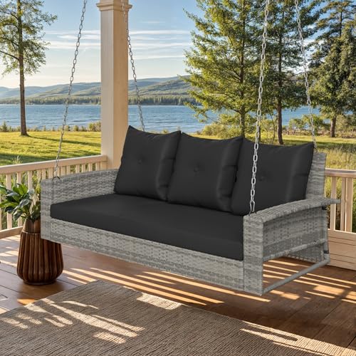 Gray Rattan Black Cushion