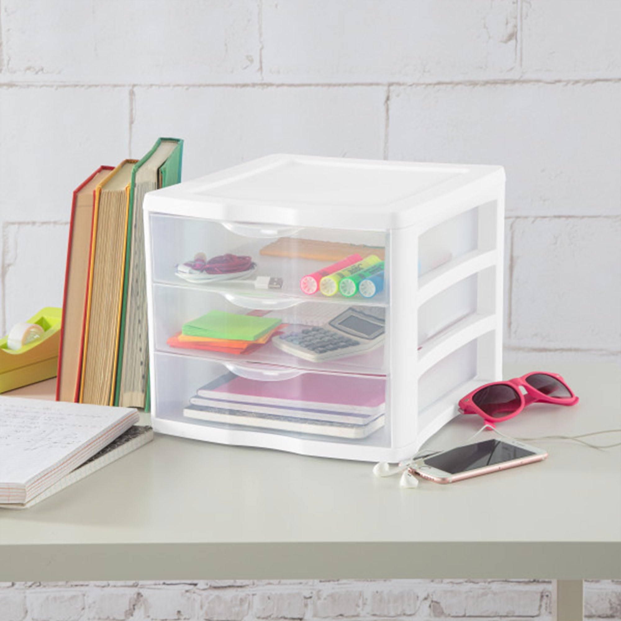 Sterilite ClearView Compact Stacking 3 Drawer Storage Organizer - 16 Pack for Craft Supplies, Home Office, Dorm Room & Closet Organization | Space-Saving Solution for Small Spaces & DIY Projects