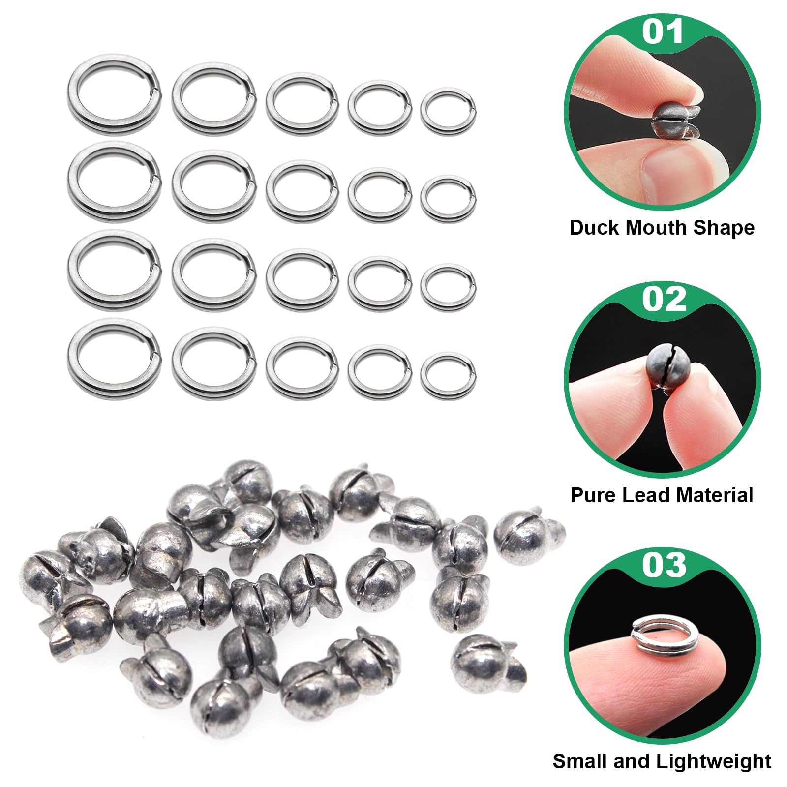 100pcs Fishing Weights Sinkers Kit - Round Removable Split Shot Sinkers in 5 Sizes | Lead Egg Weights for Freshwater & Saltwater Fishing | Perfect for Bass, Trout, and Panfish Angling Gear